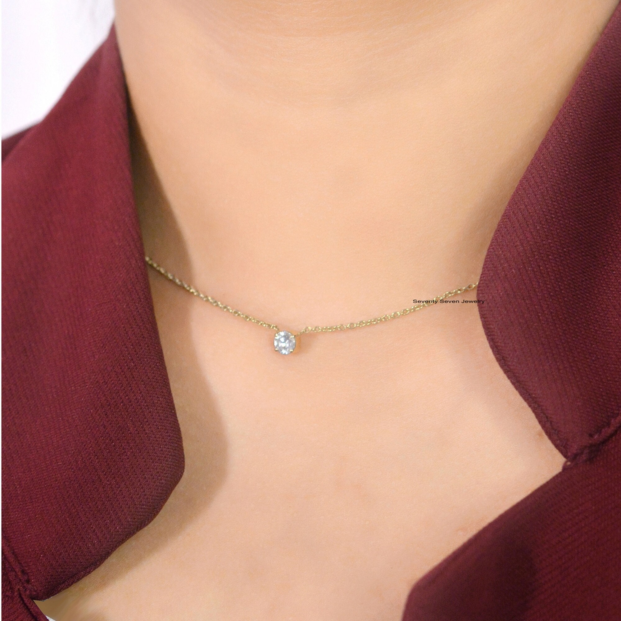 Gold Plated Moissanite Solitaire Necklace: Boho Bezel Pendant - Seventy Seven Jewelry | SKU: SSMJN270-SL Gold Plated Moissanite Solitaire Necklace: Boho Bezel Pendant - Seventy Seven Jewelry | SKU: SSMJN270-SL