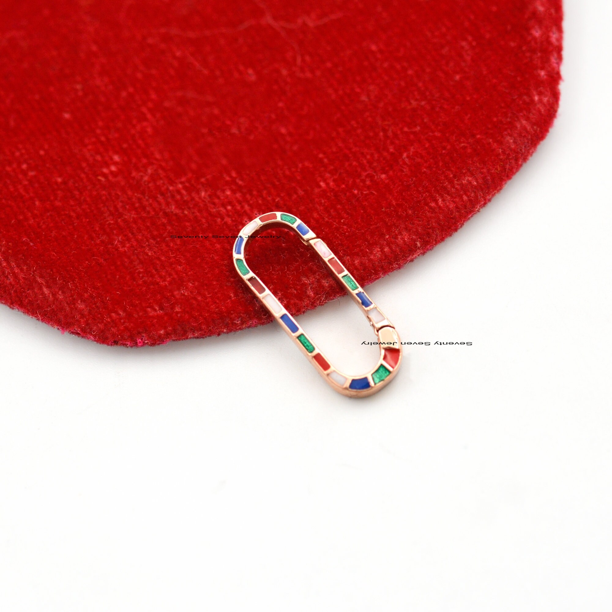 925 Silver Enamel Charm Holder: Multi-Color Push Lock (25x10 MM) - View 2 - Seventy Seven Jewelry | SKU: SSMJP71-SLYGELMT-202 925 Silver Enamel Charm Holder: Multi-Color Push Lock (25x10 MM) - View 2 - Seventy Seven Jewelry | SKU: SSMJP71-SLYGELMT-202