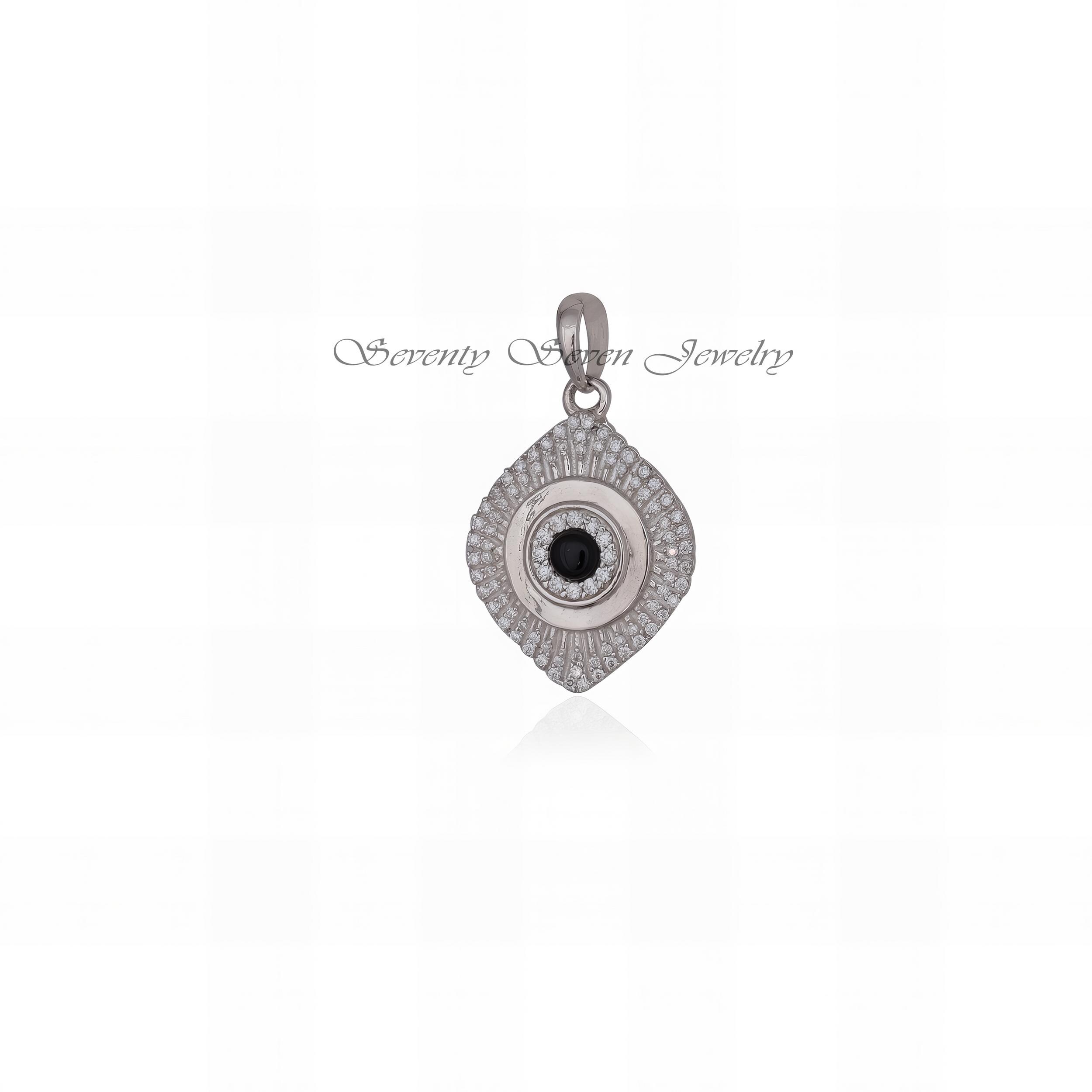 14K Gold Evil Eye Pendant: Moissanite & Black Spinel Protection - View 4 - Seventy Seven Jewelry | SKU: SSMJP2513-14KYG-2026 14K Gold Evil Eye Pendant: Moissanite & Black Spinel Protection - View 4 - Seventy Seven Jewelry | SKU: SSMJP2513-14KYG-2026