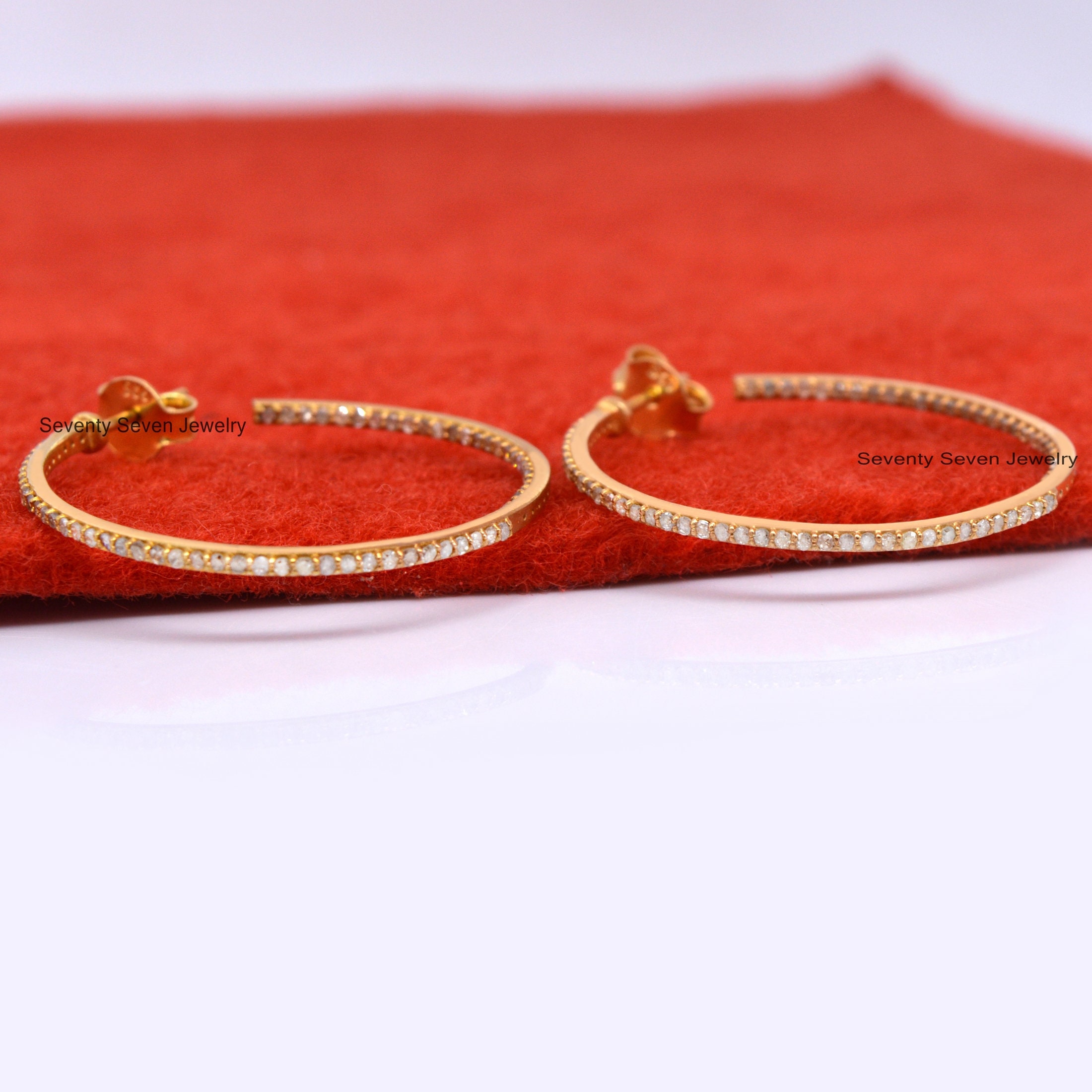 Oxidized Diamond Sterling Silver Hoop Earrings - 25MM - View 4 - Seventy Seven Jewelry | SKU: SSMJE11-SLYGDI-25M-V Oxidized Diamond Sterling Silver Hoop Earrings - 25MM - View 4 - Seventy Seven Jewelry | SKU: SSMJE11-SLYGDI-25M-V