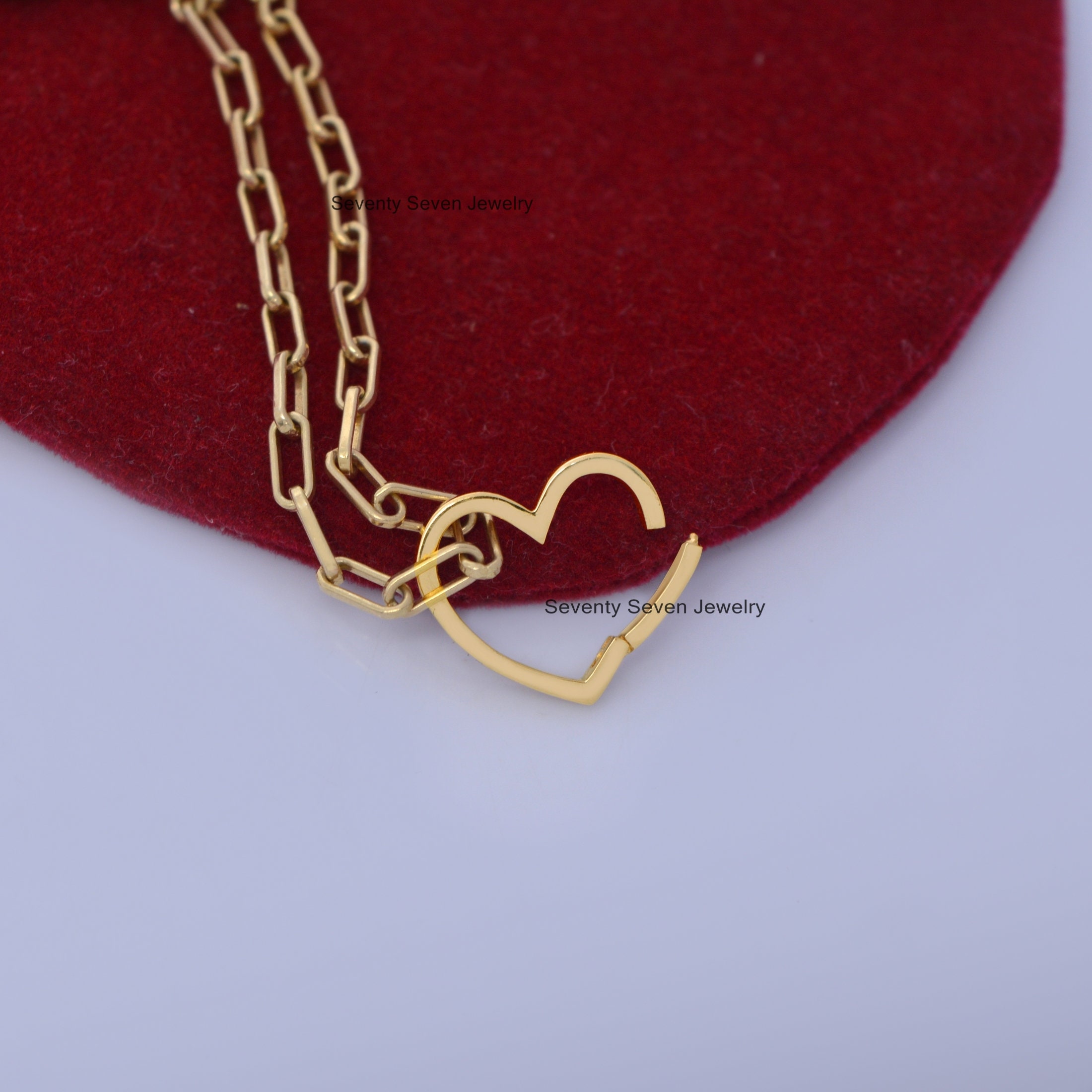9k Gold Heart Charm Holder: Link Lock Enhancer, Valentine Gift - View 4 - Seventy Seven Jewelry | SKU: SSMJH536-9KYG-2026 9k Gold Heart Charm Holder: Link Lock Enhancer, Valentine Gift - View 4 - Seventy Seven Jewelry | SKU: SSMJH536-9KYG-2026