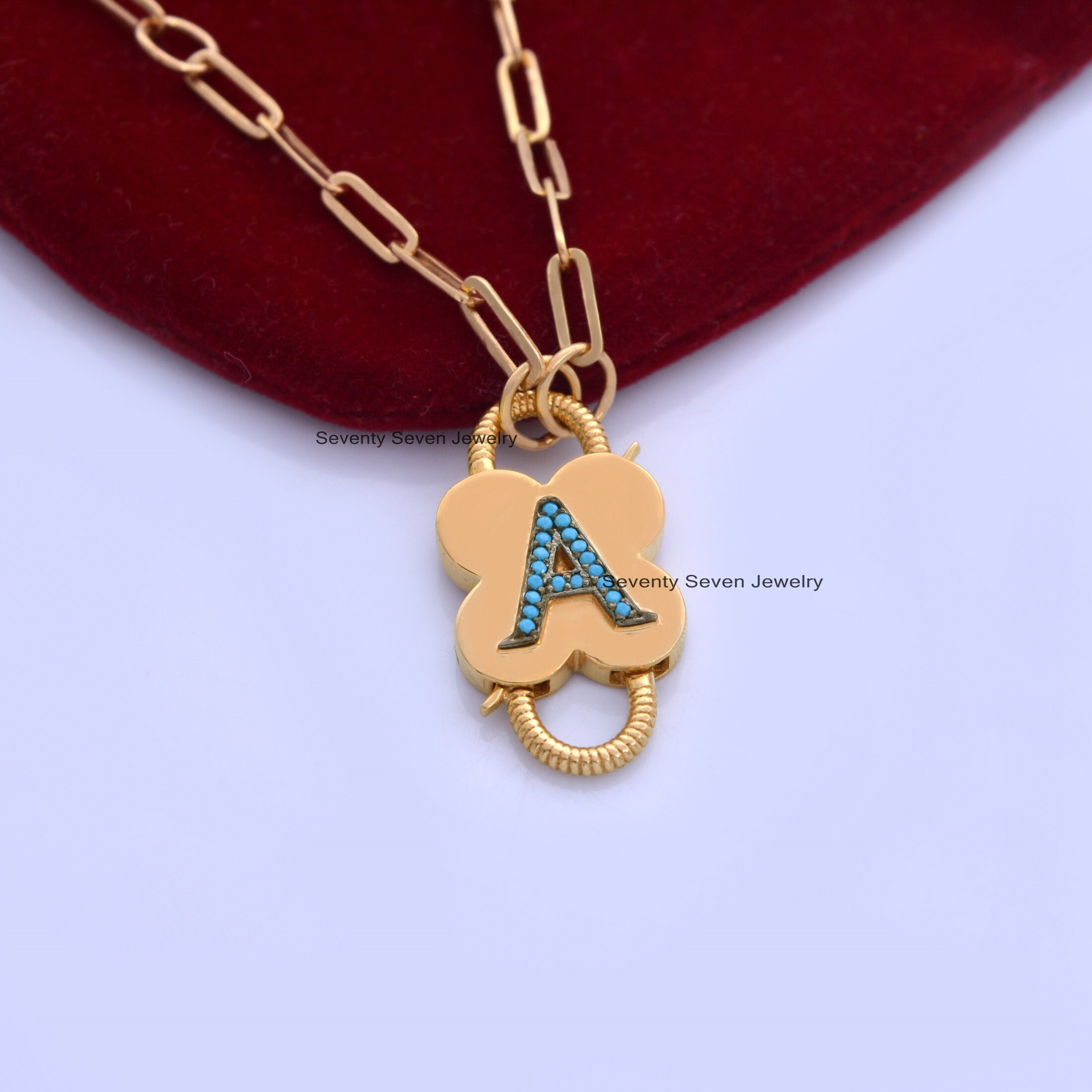 925 Silver Turquoise Initial Padlock: Gemstone Letter - View 7 - Seventy Seven Jewelry | SKU: SSMJP25-SLYGTQ-A-N47-2026 925 Silver Turquoise Initial Padlock: Gemstone Letter - View 7 - Seventy Seven Jewelry | SKU: SSMJP25-SLYGTQ-A-N47-2026