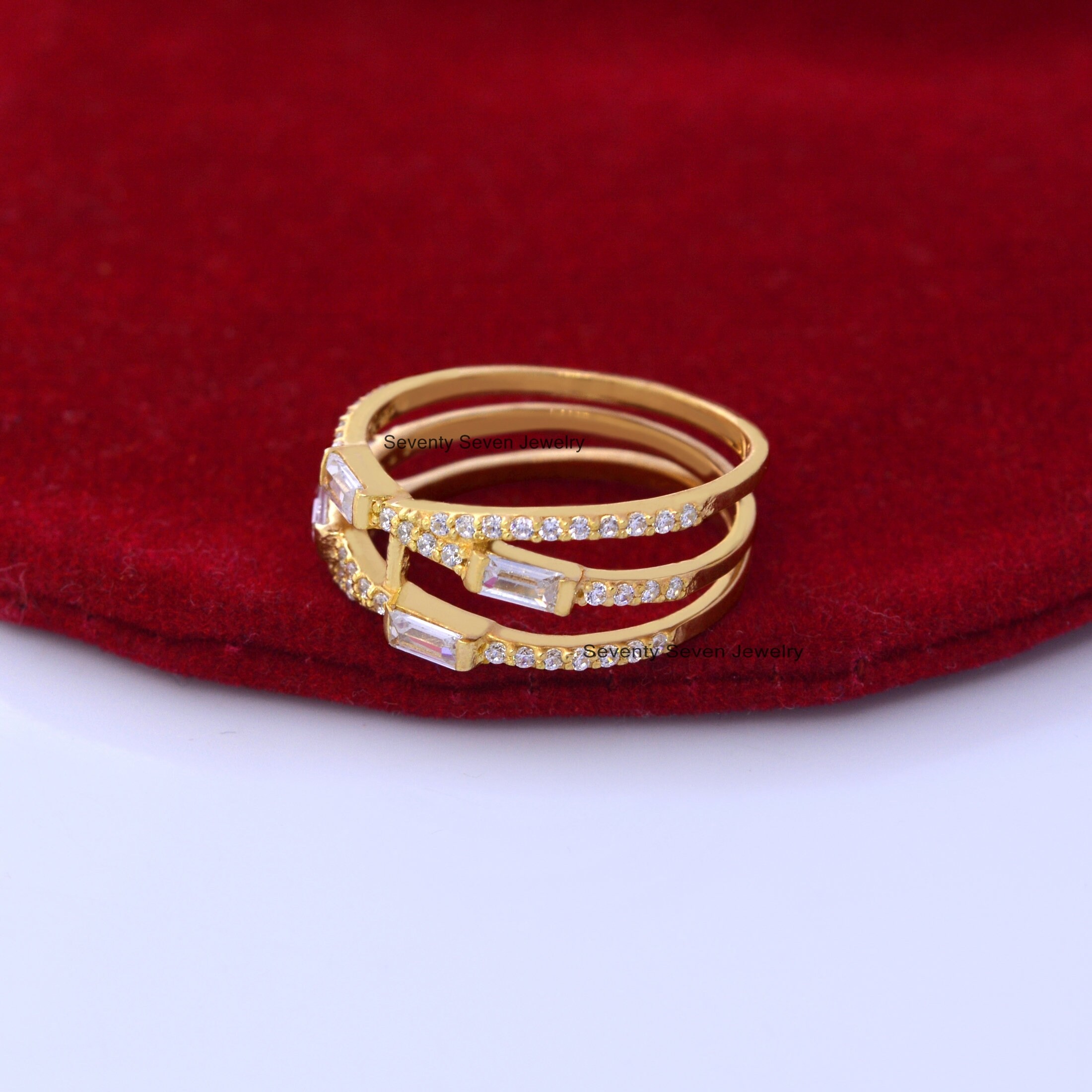 925 Silver Cubic Zircon Ring: Multi Row Baguette Eternity Band - View 5 - Seventy Seven Jewelry | SKU: SSMJR14-SLYGCZBTT-2026 925 Silver Cubic Zircon Ring: Multi Row Baguette Eternity Band - View 5 - Seventy Seven Jewelry | SKU: SSMJR14-SLYGCZBTT-2026