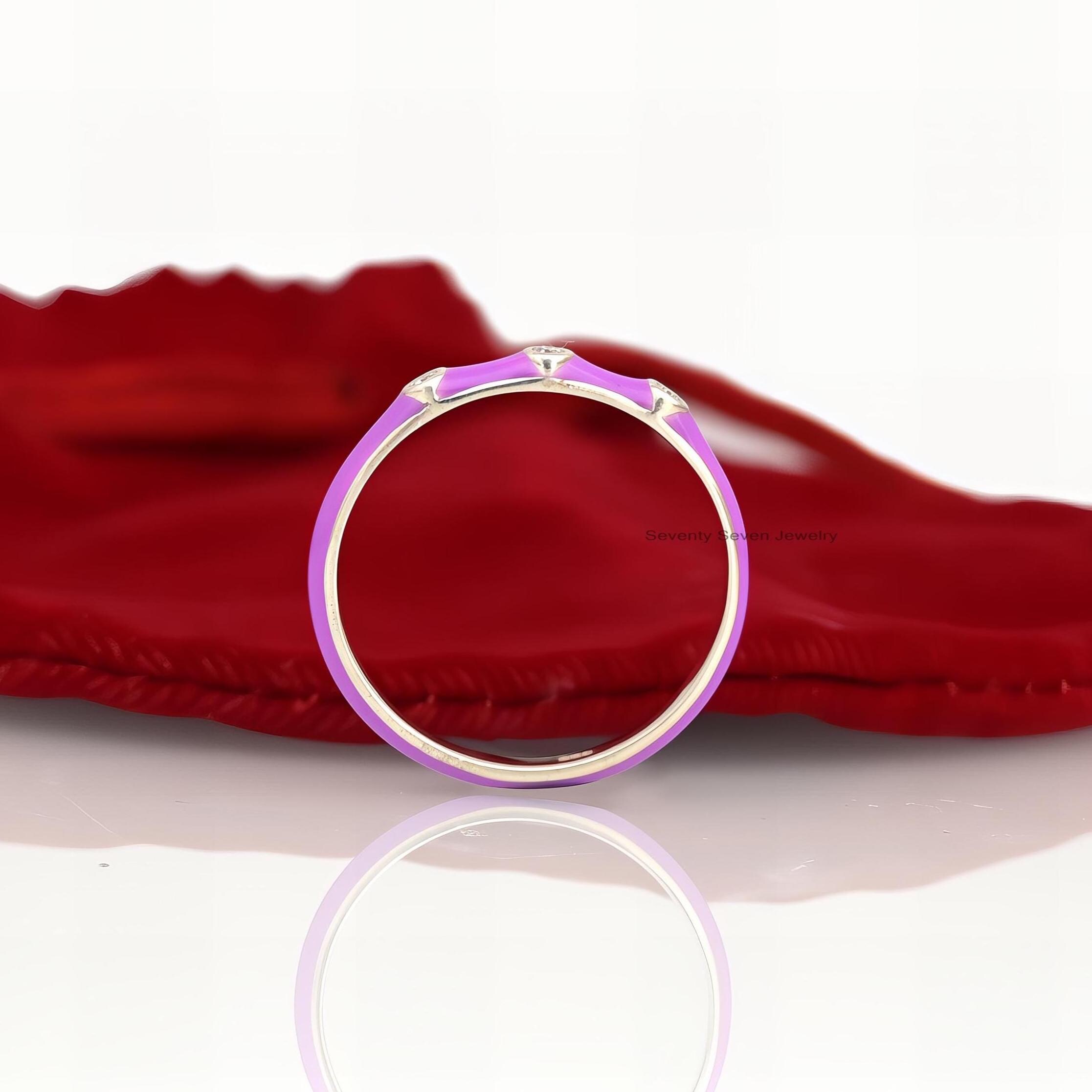 925 Silver Multi Color Enamel Ring: Moissanite Stacking Band - View 2 - Seventy Seven Jewelry | SKU: SSMJR766-SLYGELTQ-2026 925 Silver Multi Color Enamel Ring: Moissanite Stacking Band - View 2 - Seventy Seven Jewelry | SKU: SSMJR766-SLYGELTQ-2026