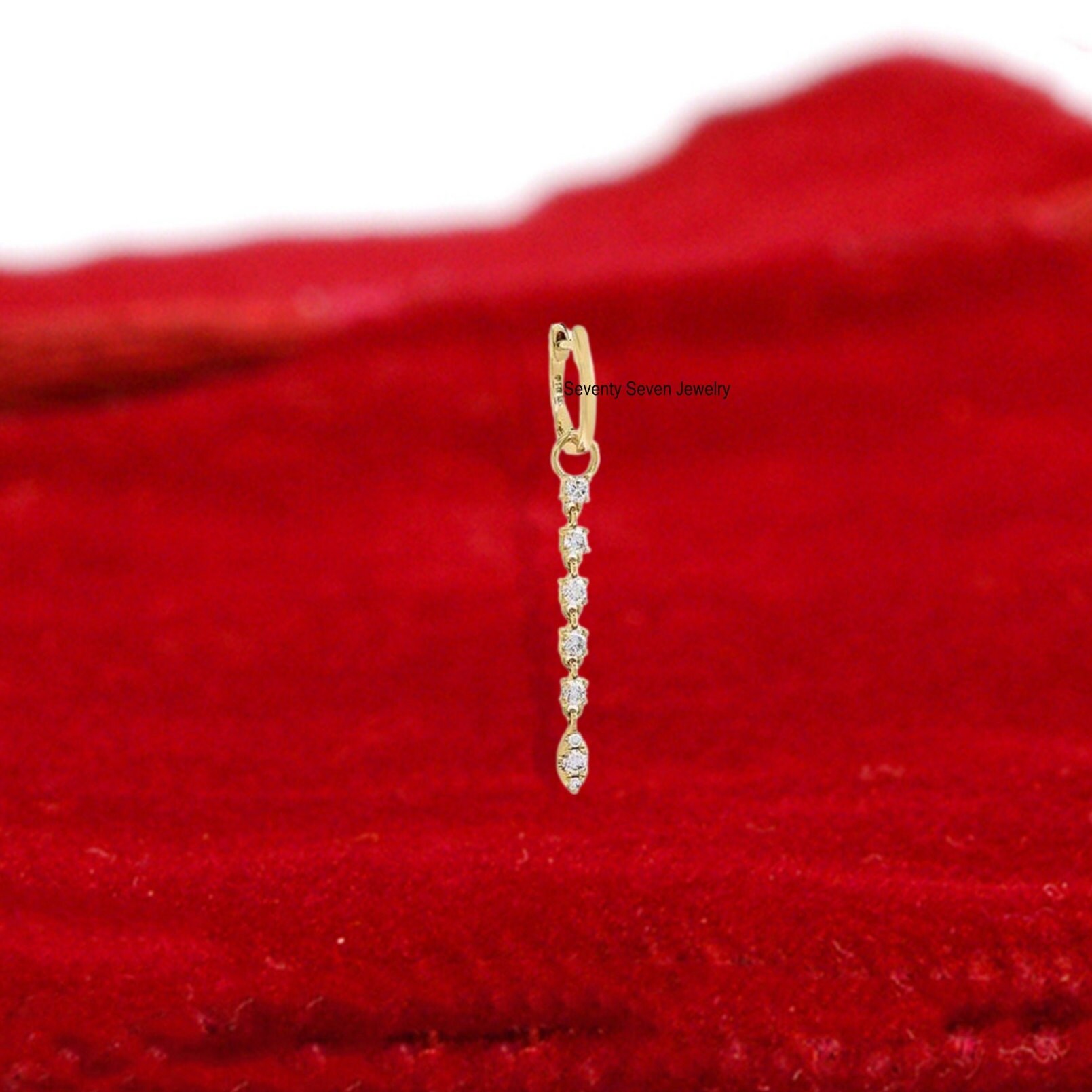 14K Gold Gemstone Drop Dangle Earrings, Thin Huggie Hoop Dangles Moissanite, Jewelry Gift Option - View 2 - Seventy Seven Jew 14K Gold Gemstone Drop Dangle Earrings, Thin Huggie Hoop Dangles Moissanite, Jewelry Gift Option - View 2 - Seventy Seven Jew