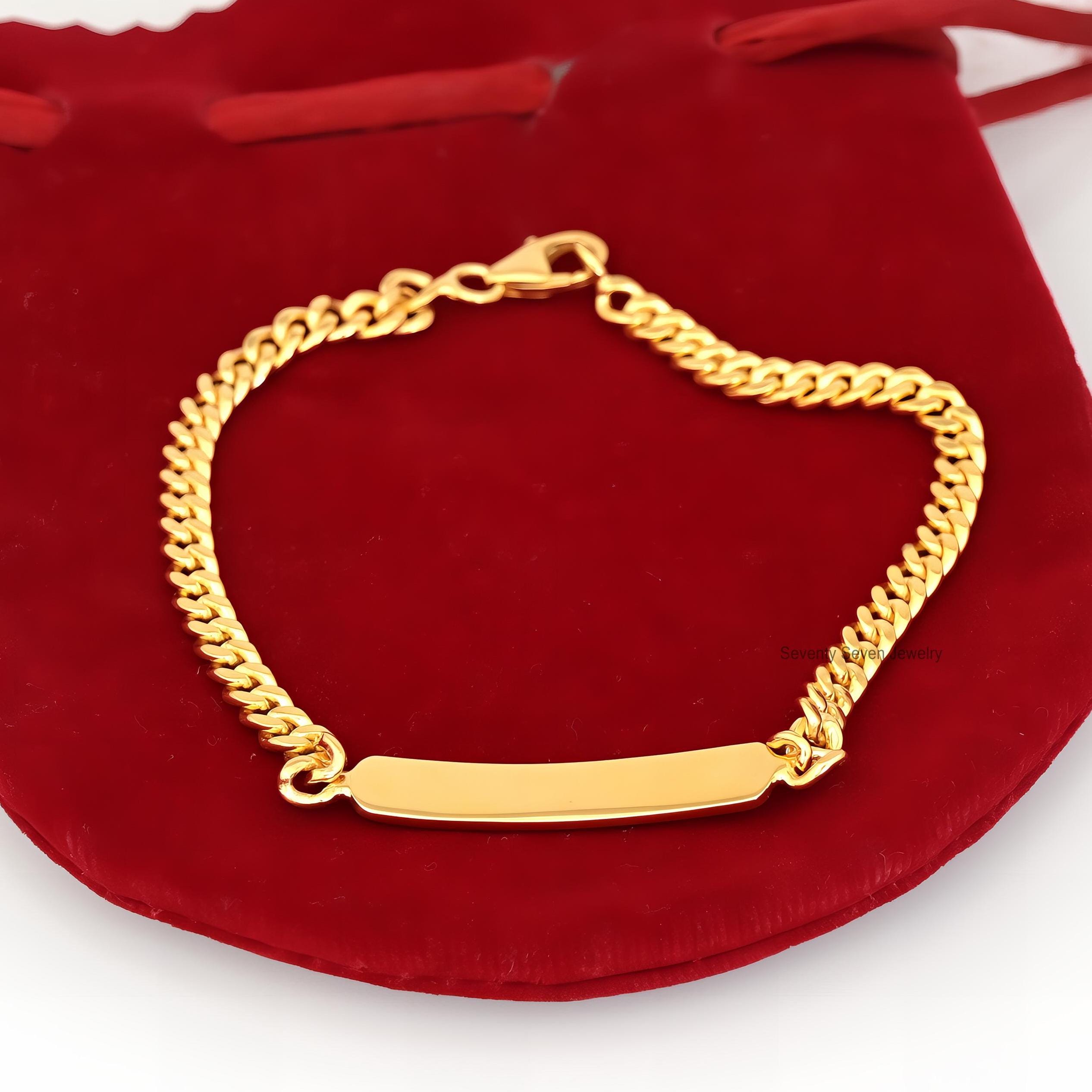 14K Gold Plated Name Bar Bracelet: Custom Engraved Curb Chain - View 5 - Seventy Seven Jewelry | SKU: SSMJA721-SLYG-8I 14K Gold Plated Name Bar Bracelet: Custom Engraved Curb Chain - View 5 - Seventy Seven Jewelry | SKU: SSMJA721-SLYG-8I