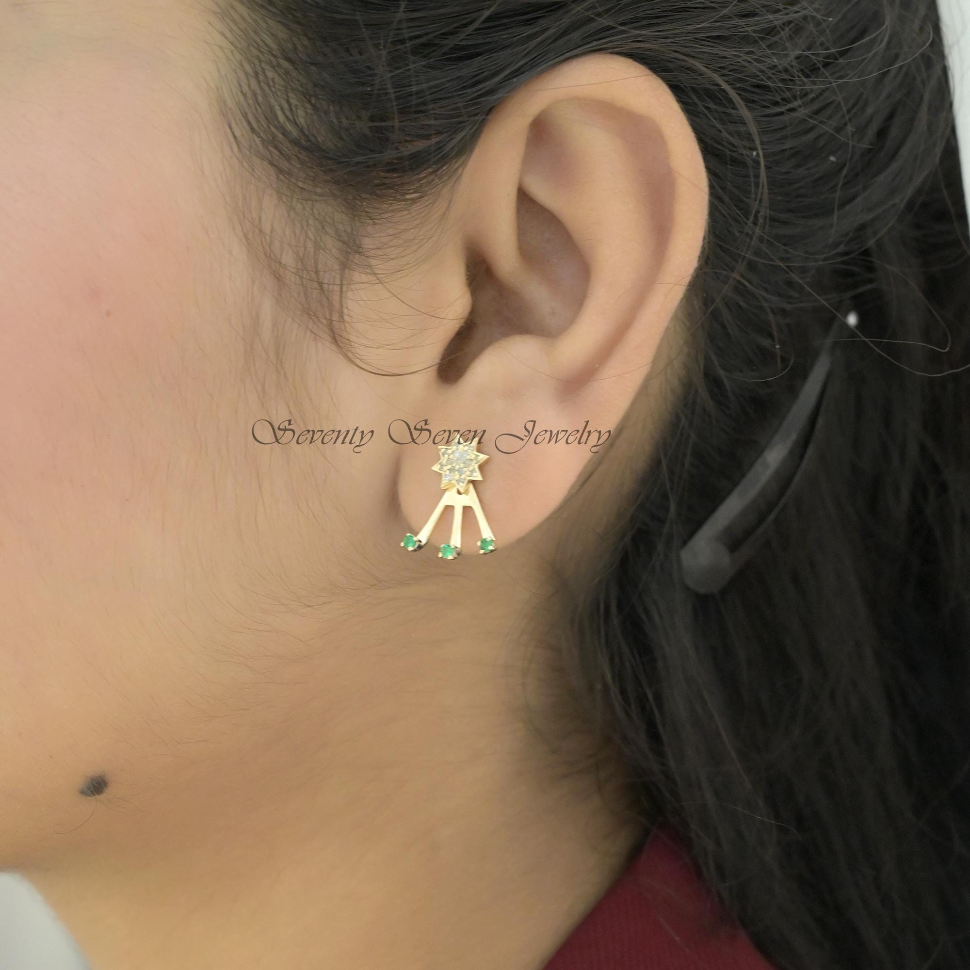 9K Gold Diamond Star Ear Jackets: Minimalist Stud Earrings - View 2 - Seventy Seven Jewelry | SKU: SSMJE326-9KYGDI-2026,SSMJE 9K Gold Diamond Star Ear Jackets: Minimalist Stud Earrings - View 2 - Seventy Seven Jewelry | SKU: SSMJE326-9KYGDI-2026,SSMJE