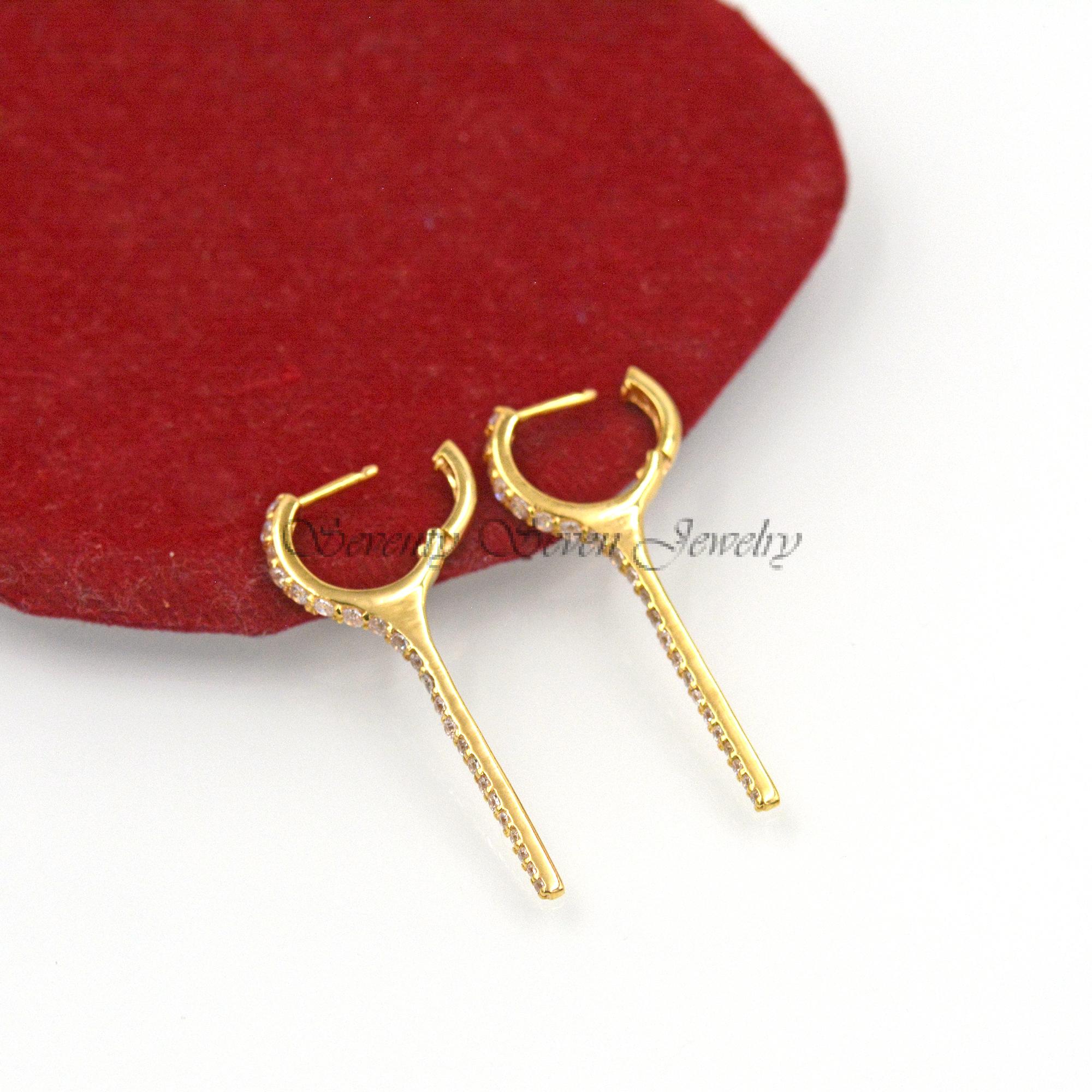 14K Gold Moissanite Diamond Dangle Huggies: Giuletta Hoop Earrings - View 6 - Seventy Seven Jewelry | SKU: S77MJE1095-SLYGCZ- 14K Gold Moissanite Diamond Dangle Huggies: Giuletta Hoop Earrings - View 6 - Seventy Seven Jewelry | SKU: S77MJE1095-SLYGCZ-