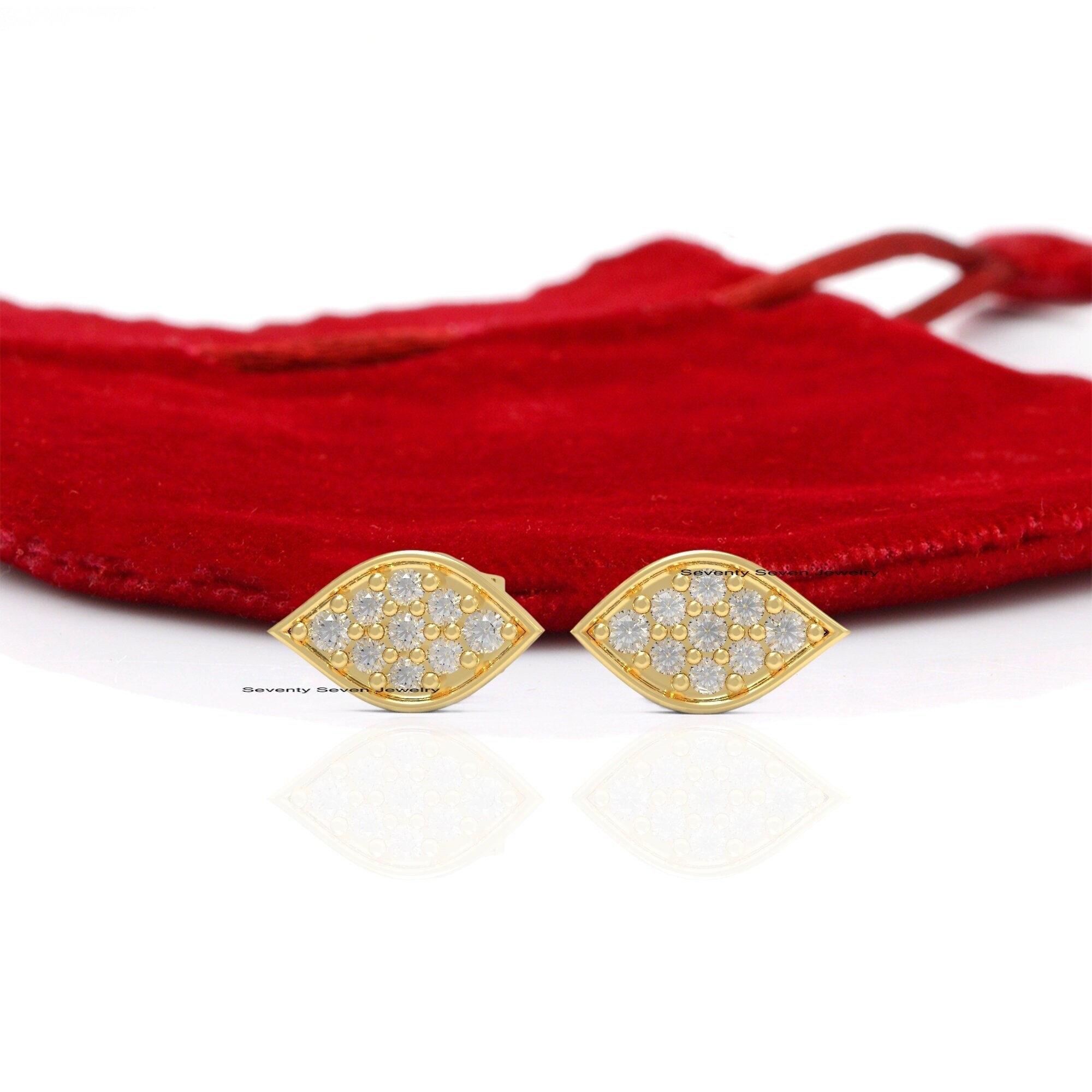 925 Silver Diamond Evil Eye Studs: Minimalist Protection Earrings - View 2 - Seventy Seven Jewelry | SKU: SSMJE388-SLYGDI 925 Silver Diamond Evil Eye Studs: Minimalist Protection Earrings - View 2 - Seventy Seven Jewelry | SKU: SSMJE388-SLYGDI