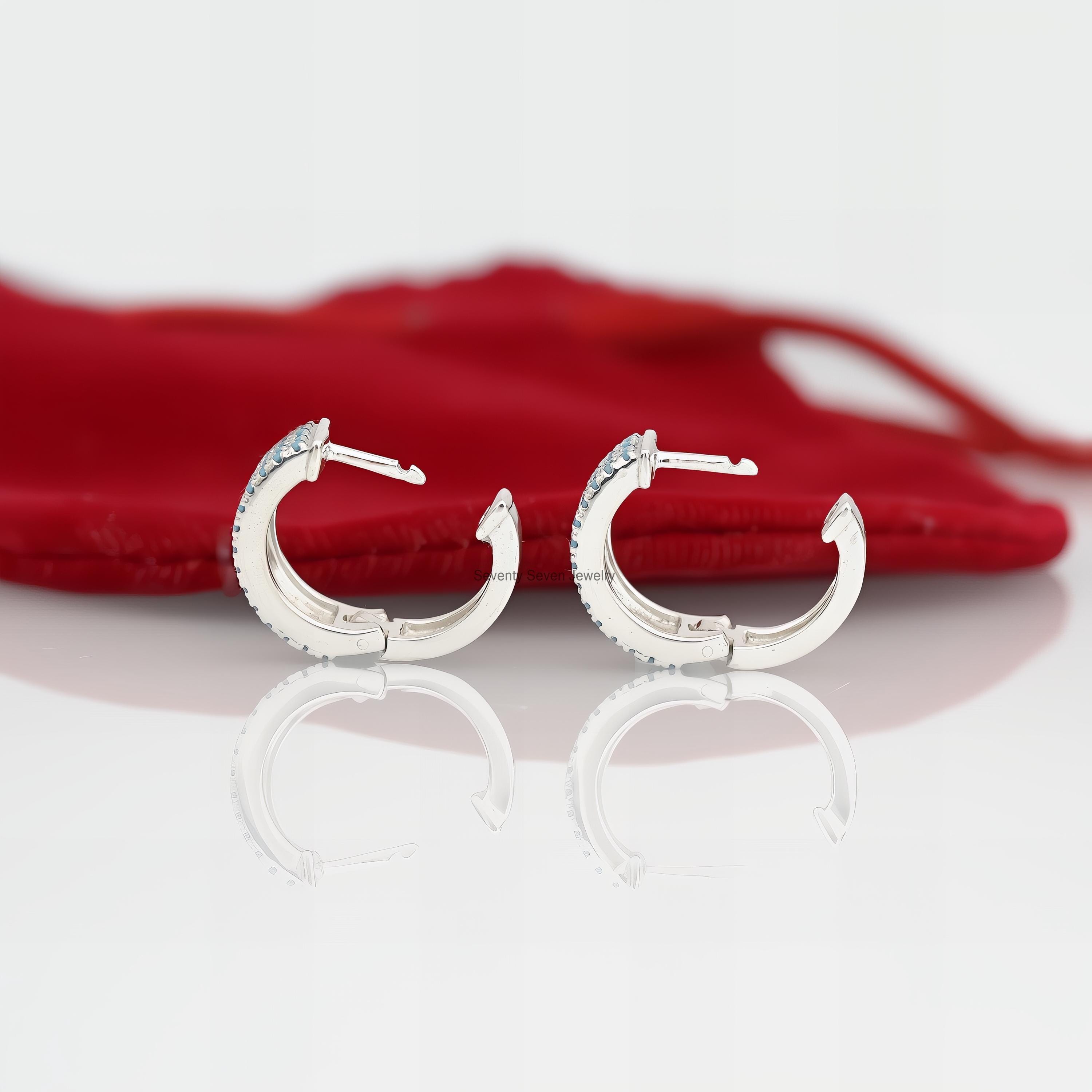 925 Silver Diamond Hoop Earrings: Wide CZ Huggies - View 4 - Seventy Seven Jewelry | SKU: SSMJE958-SLYGDI-2026 925 Silver Diamond Hoop Earrings: Wide CZ Huggies - View 4 - Seventy Seven Jewelry | SKU: SSMJE958-SLYGDI-2026