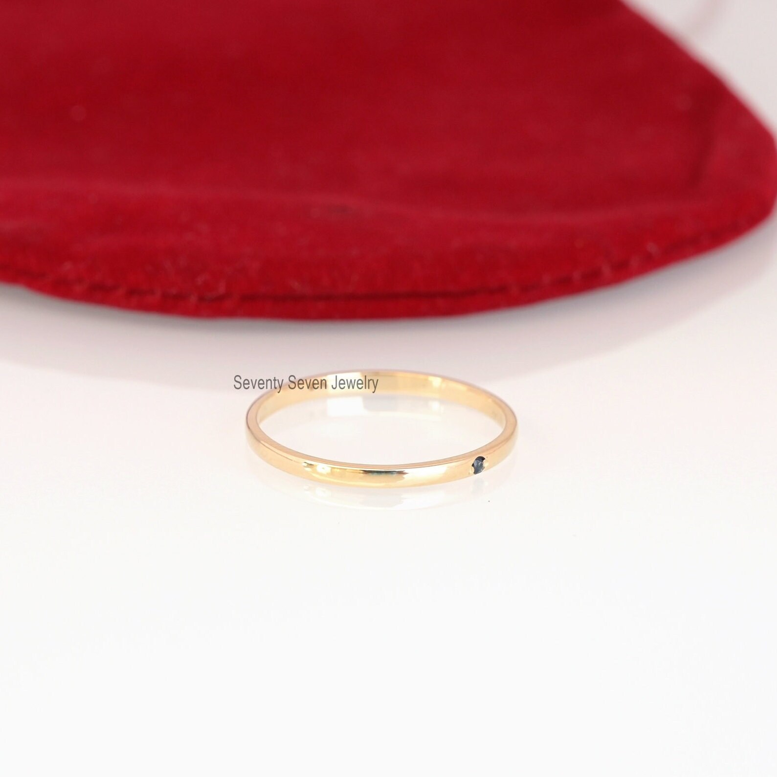 14K Gold Black Diamond Band: Dainty Stackable Ring - View 4 - Seventy Seven Jewelry | SKU: SSMJR395-14KYGBDI-2026 14K Gold Black Diamond Band: Dainty Stackable Ring - View 4 - Seventy Seven Jewelry | SKU: SSMJR395-14KYGBDI-2026
