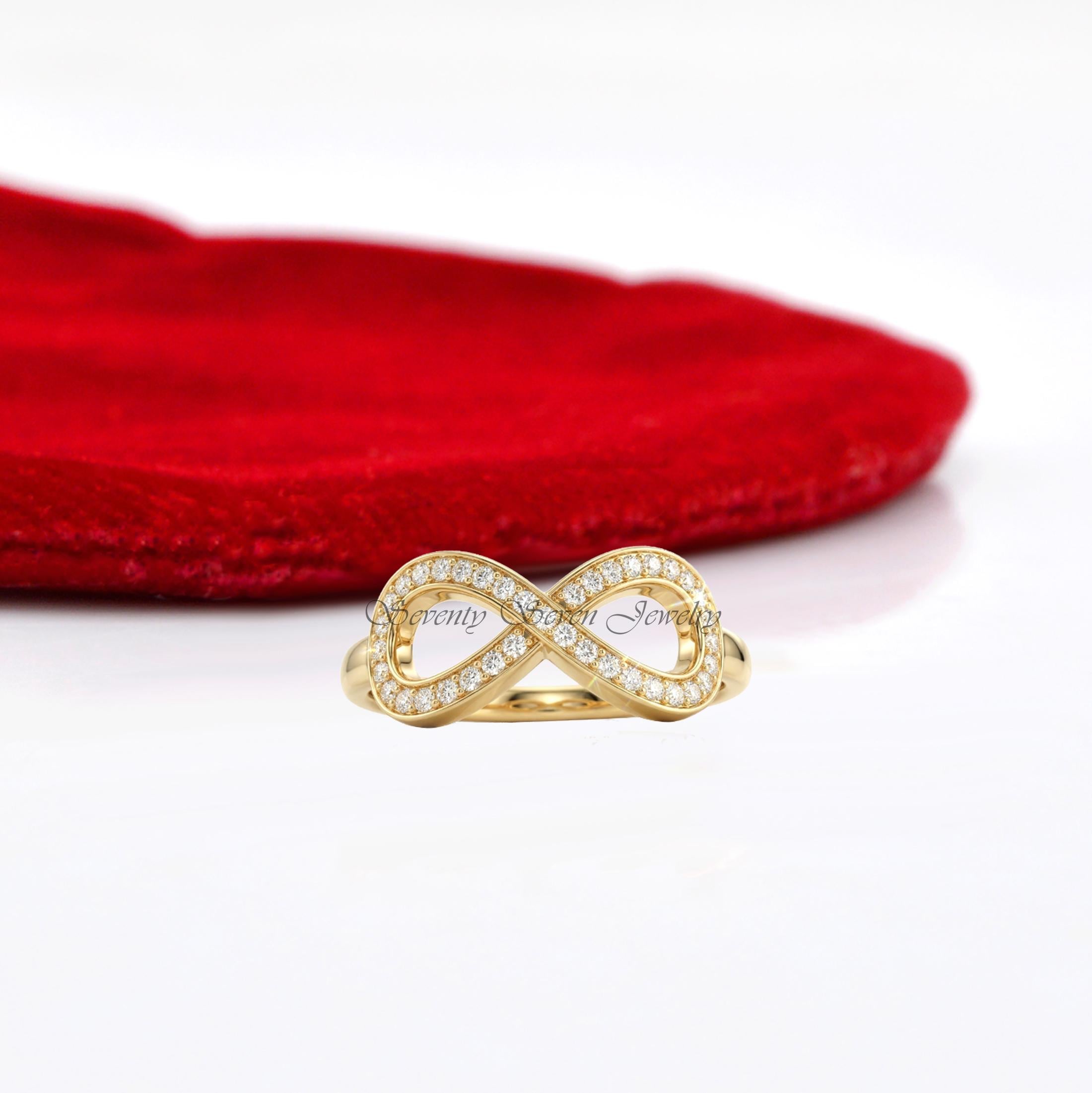 14K Gold Plated Infinity Moissanite Ring, Infinity Promise Ring, Minimalist Infinity Band, Forever Love Ring, Gift for Her - 14K Gold Plated Infinity Moissanite Ring, Infinity Promise Ring, Minimalist Infinity Band, Forever Love Ring, Gift for Her -