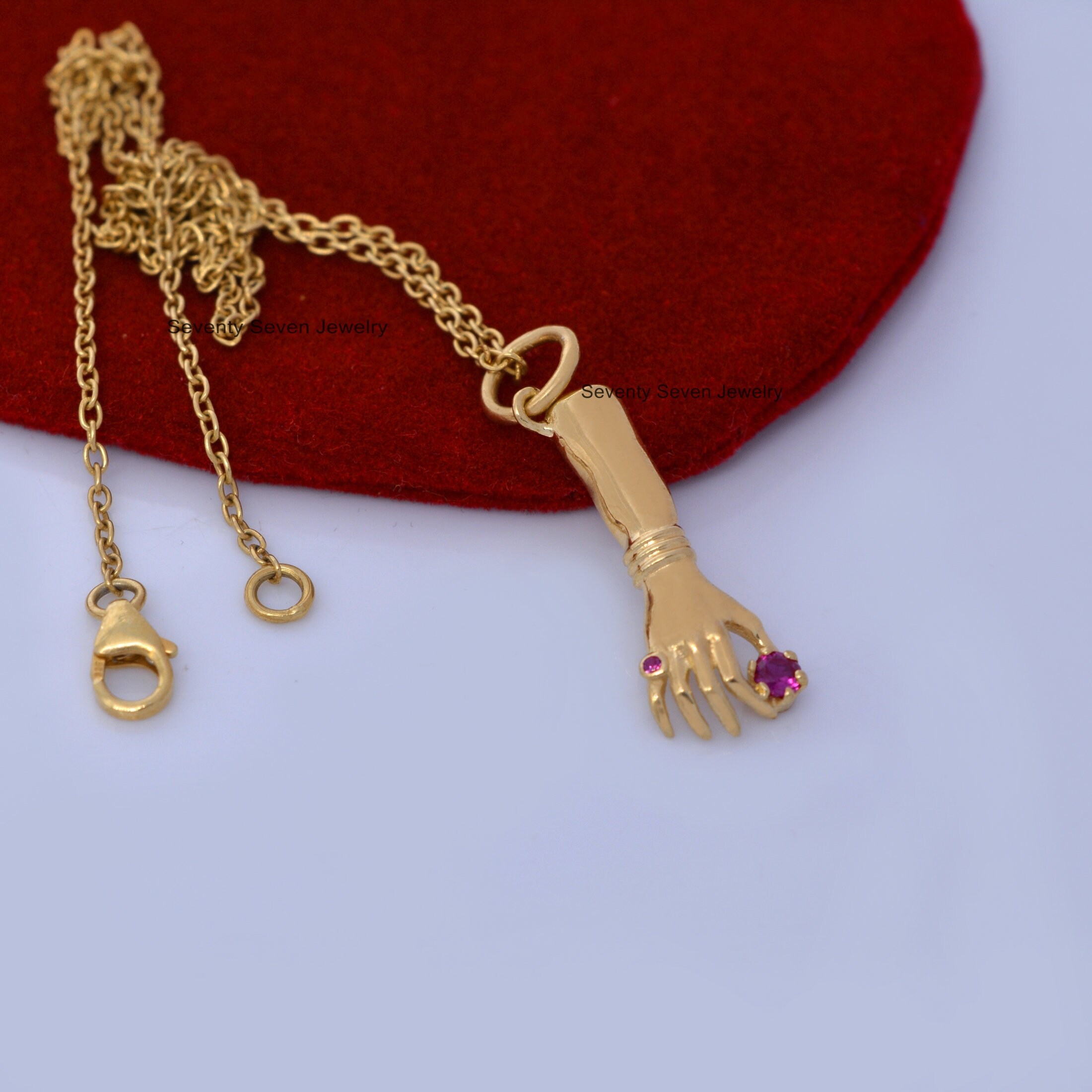 Sterling Silver Figa Hand Necklace: Ruby Gemstone Pendant - View 4 - Seventy Seven Jewelry | SKU: SSMJP517-N41-SLWGRU-2026 Sterling Silver Figa Hand Necklace: Ruby Gemstone Pendant - View 4 - Seventy Seven Jewelry | SKU: SSMJP517-N41-SLWGRU-2026