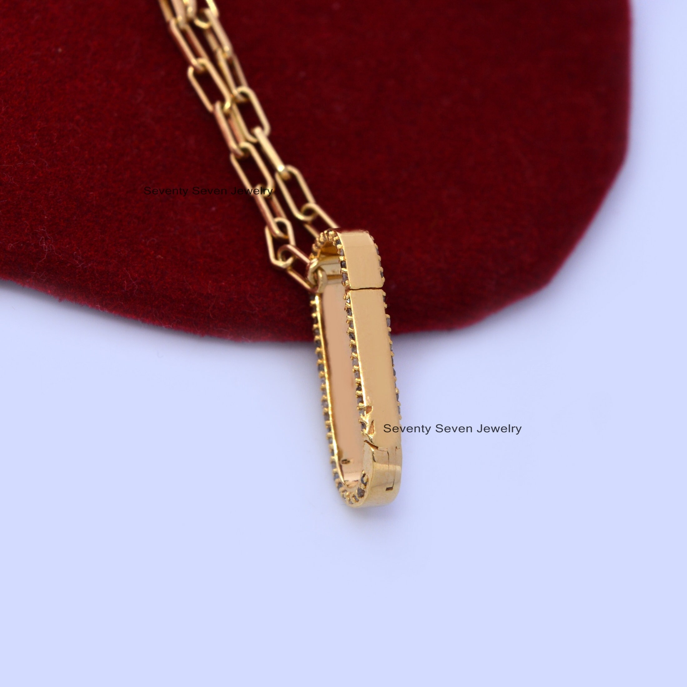 Diamond Sterling Silver Enhancer Lock: Oval Link Charm Holder - View 2 - Seventy Seven Jewelry | SKU: SSMJP73-SLYGDI-2026 Diamond Sterling Silver Enhancer Lock: Oval Link Charm Holder - View 2 - Seventy Seven Jewelry | SKU: SSMJP73-SLYGDI-2026