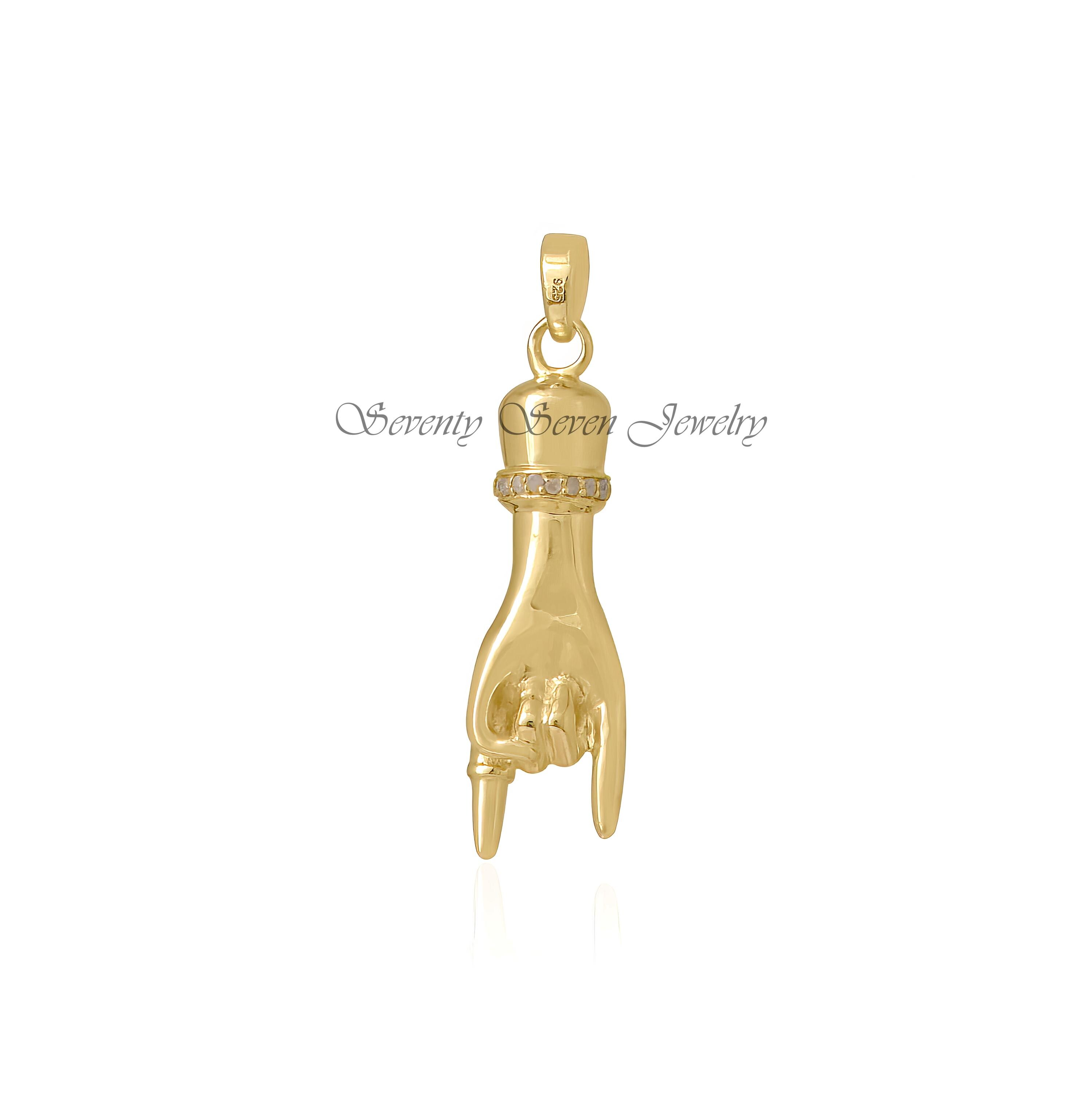 Sterling Silver Turquoise Figa Pendant: Mano Fico Charm - View 3 - Seventy Seven Jewelry | SKU: SSMJP17-SLYGDIBS-2026 Sterling Silver Turquoise Figa Pendant: Mano Fico Charm - View 3 - Seventy Seven Jewelry | SKU: SSMJP17-SLYGDIBS-2026