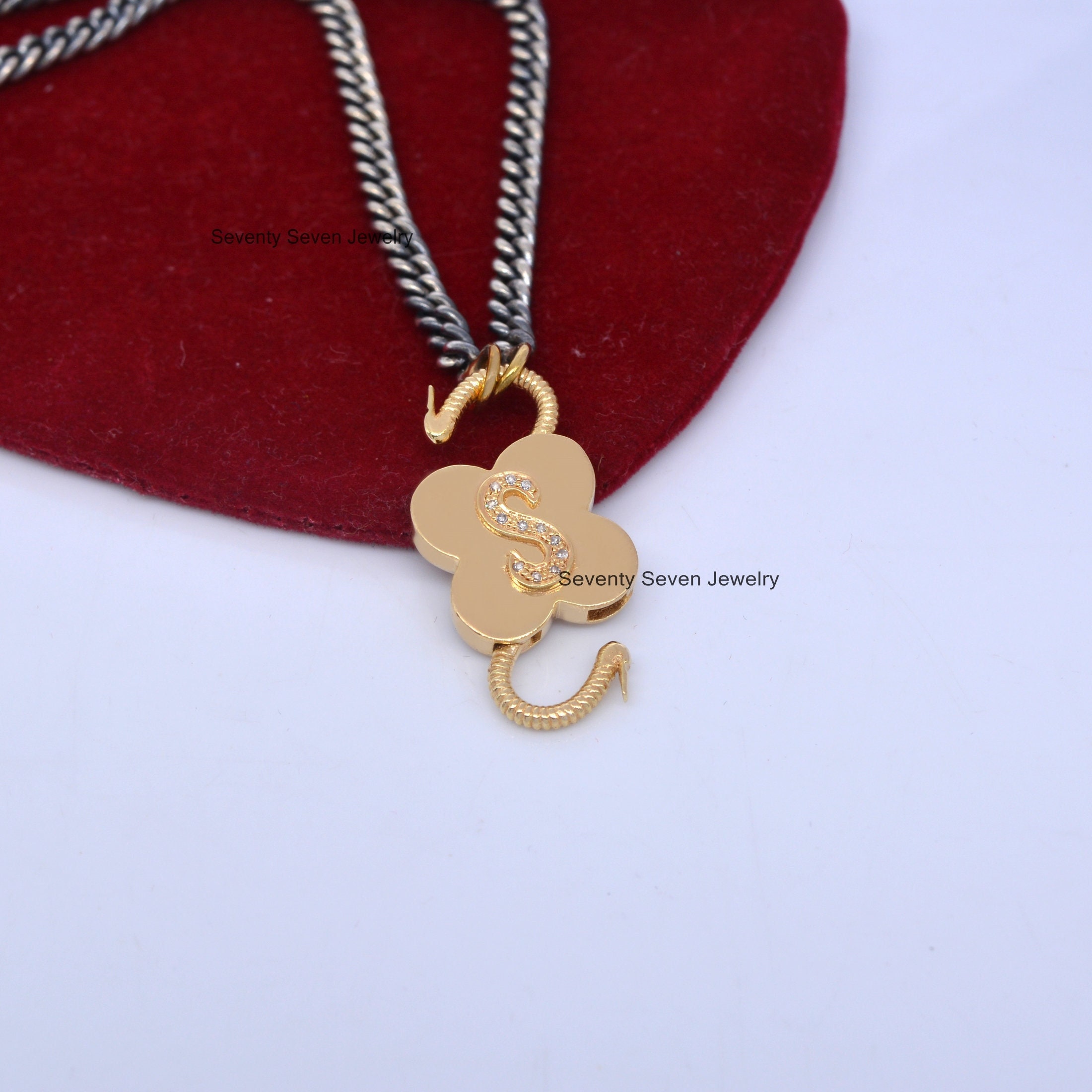 925 Silver Diamond Initial Padlock Necklace: Personalized Letter Gemstone Pendant - View 6 - Seventy Seven Jewelry | SKU: SSM 925 Silver Diamond Initial Padlock Necklace: Personalized Letter Gemstone Pendant - View 6 - Seventy Seven Jewelry | SKU: SSM