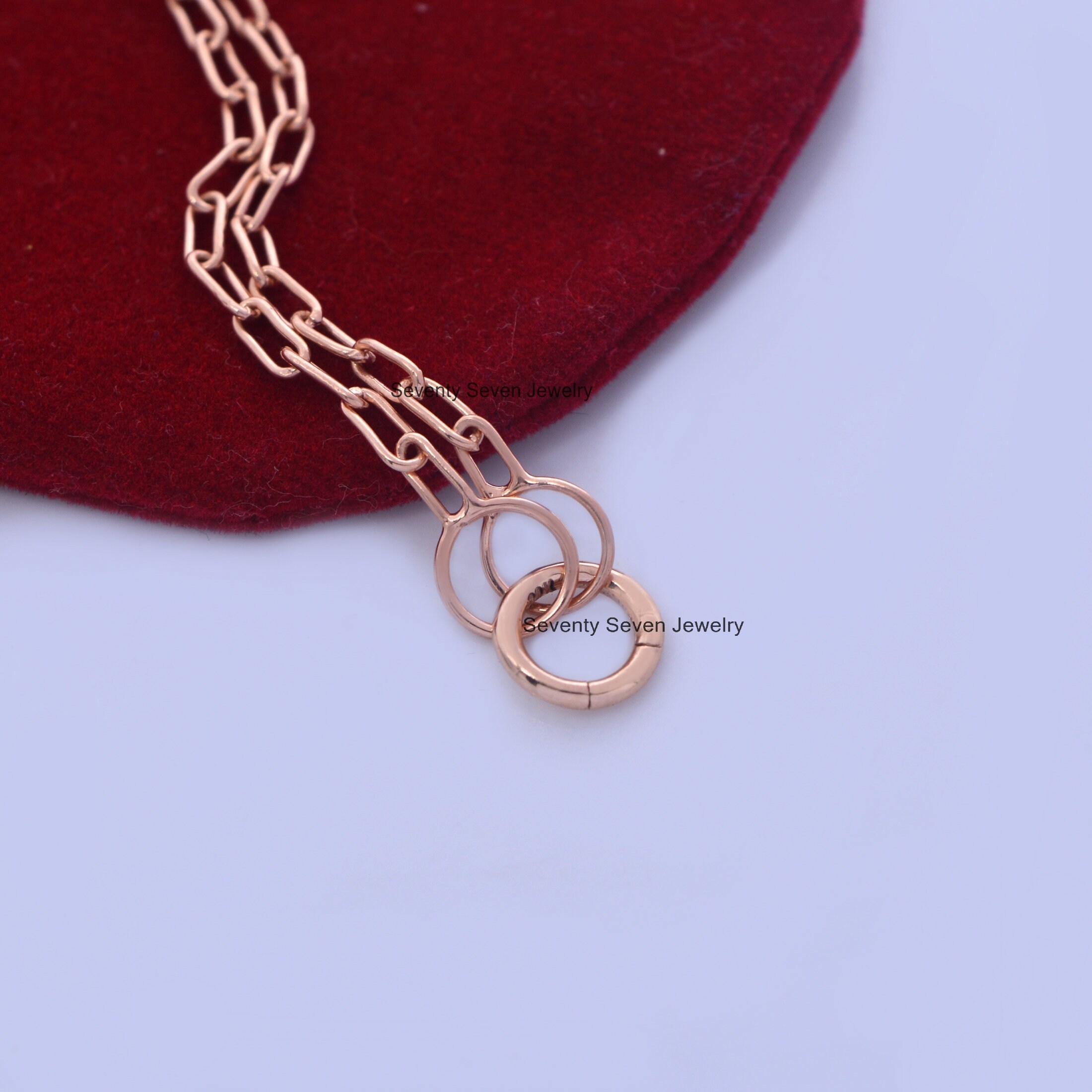 14k Gold Round Enhancer Lock: Charm Holder Necklace (10MM, 18 Inch) - View 3 - Seventy Seven Jewelry | SKU: SSMJH482-14KYG-10 14k Gold Round Enhancer Lock: Charm Holder Necklace (10MM, 18 Inch) - View 3 - Seventy Seven Jewelry | SKU: SSMJH482-14KYG-10