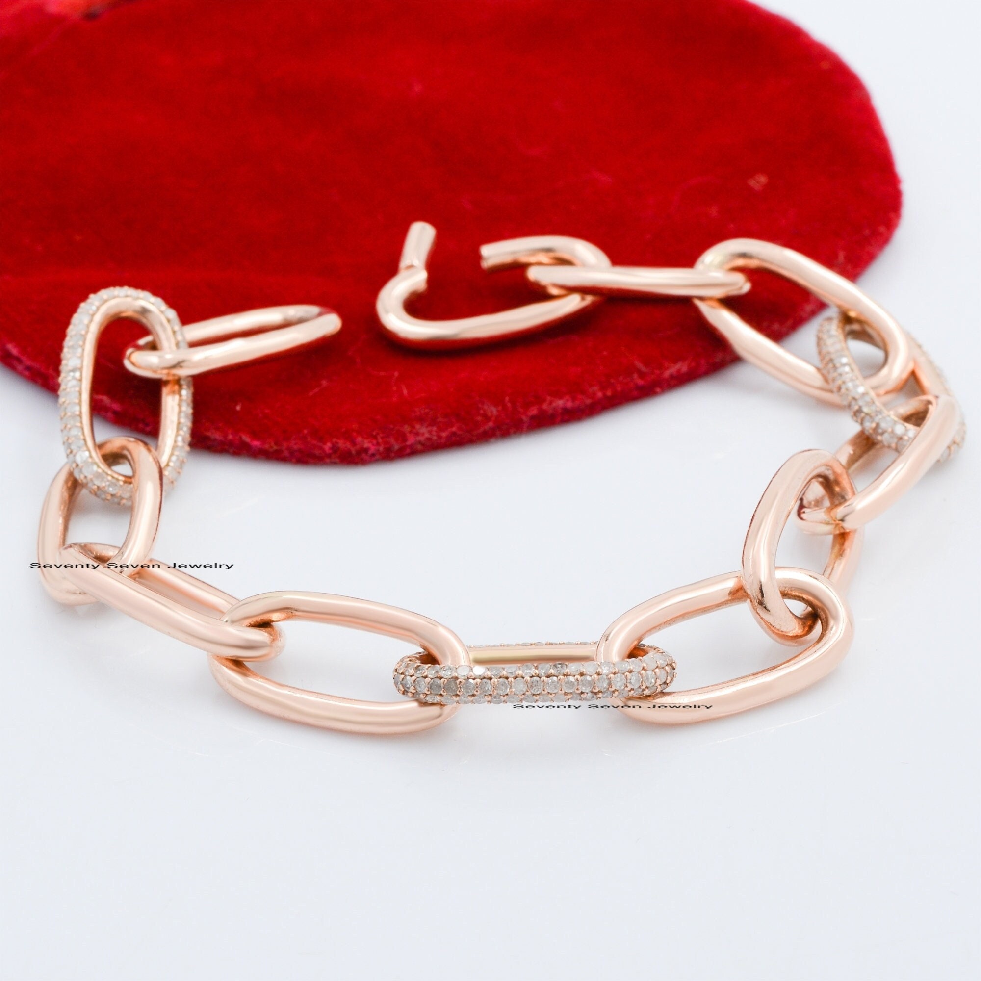 14K Gold Diamond Bracelet, Oval Link - Seventy Seven Jewelry | SKU: SSMJA11-14KYGDI-7I-2026 14K Gold Diamond Bracelet, Oval Link - Seventy Seven Jewelry | SKU: SSMJA11-14KYGDI-7I-2026