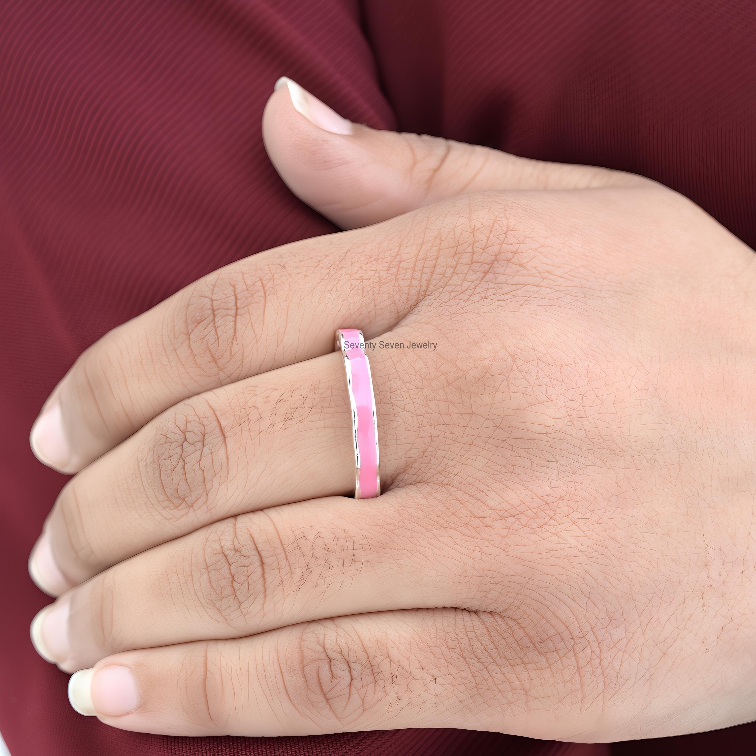 925 Silver Enamel Band Ring: Colorful Stacking Jewelry - View 2 - Seventy Seven Jewelry | SKU: SSMJR977-SLNSELPR-US-8-2026