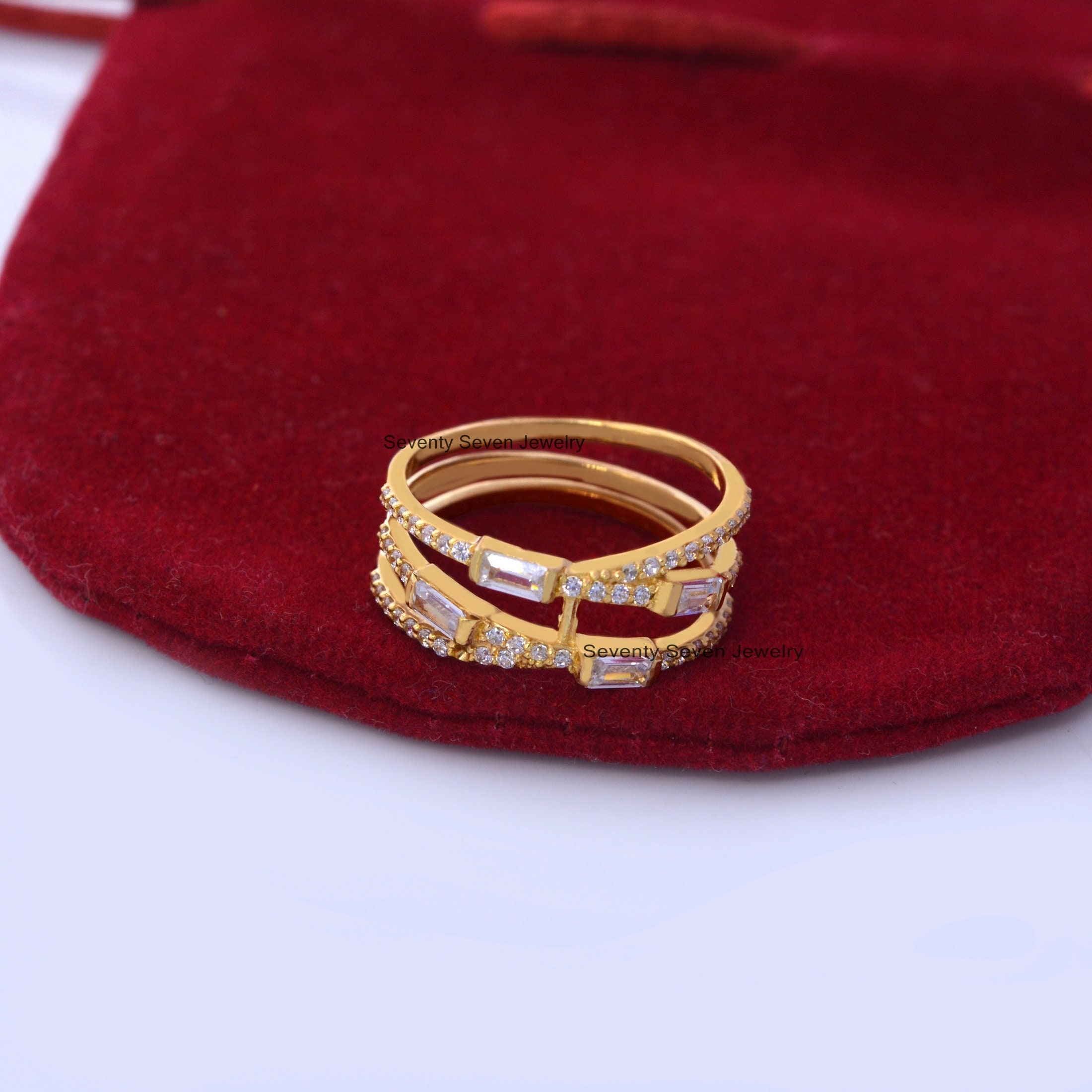 925 Silver Cubic Zircon Ring: Multi Row Baguette Eternity Band - View 4 - Seventy Seven Jewelry | SKU: SSMJR14-SLYGCZBTT-2026 925 Silver Cubic Zircon Ring: Multi Row Baguette Eternity Band - View 4 - Seventy Seven Jewelry | SKU: SSMJR14-SLYGCZBTT-2026