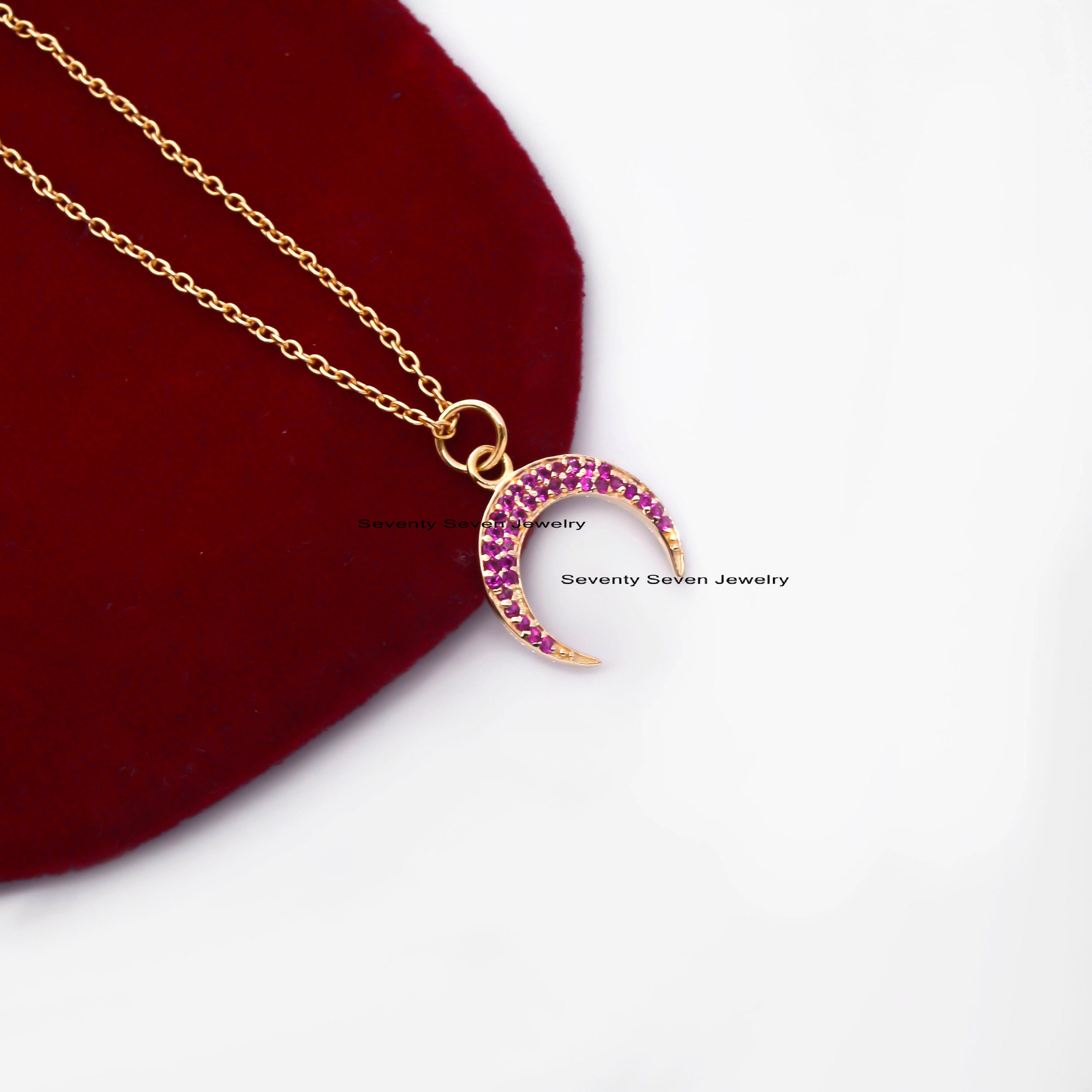 925 Silver Diamond Crescent Moon Pendant: Half Horn - View 7 - Seventy Seven Jewelry | SKU: SSMJP462-SLYGDI-2026 925 Silver Diamond Crescent Moon Pendant: Half Horn - View 7 - Seventy Seven Jewelry | SKU: SSMJP462-SLYGDI-2026