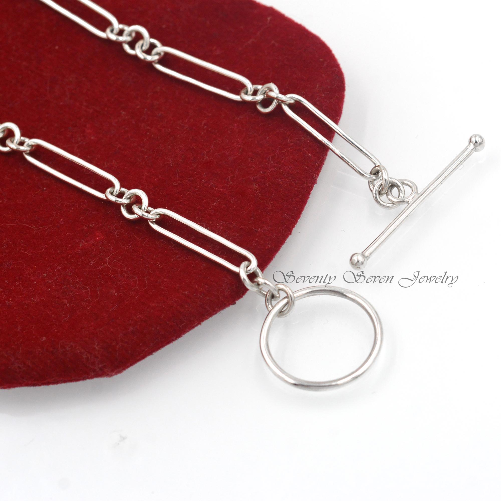 Sterling Silver Trombone Link Albert Chain - Adjustable Paperclip Necklace - View 6 - Seventy Seven Jewelry | SKU: SSG14-SLYG