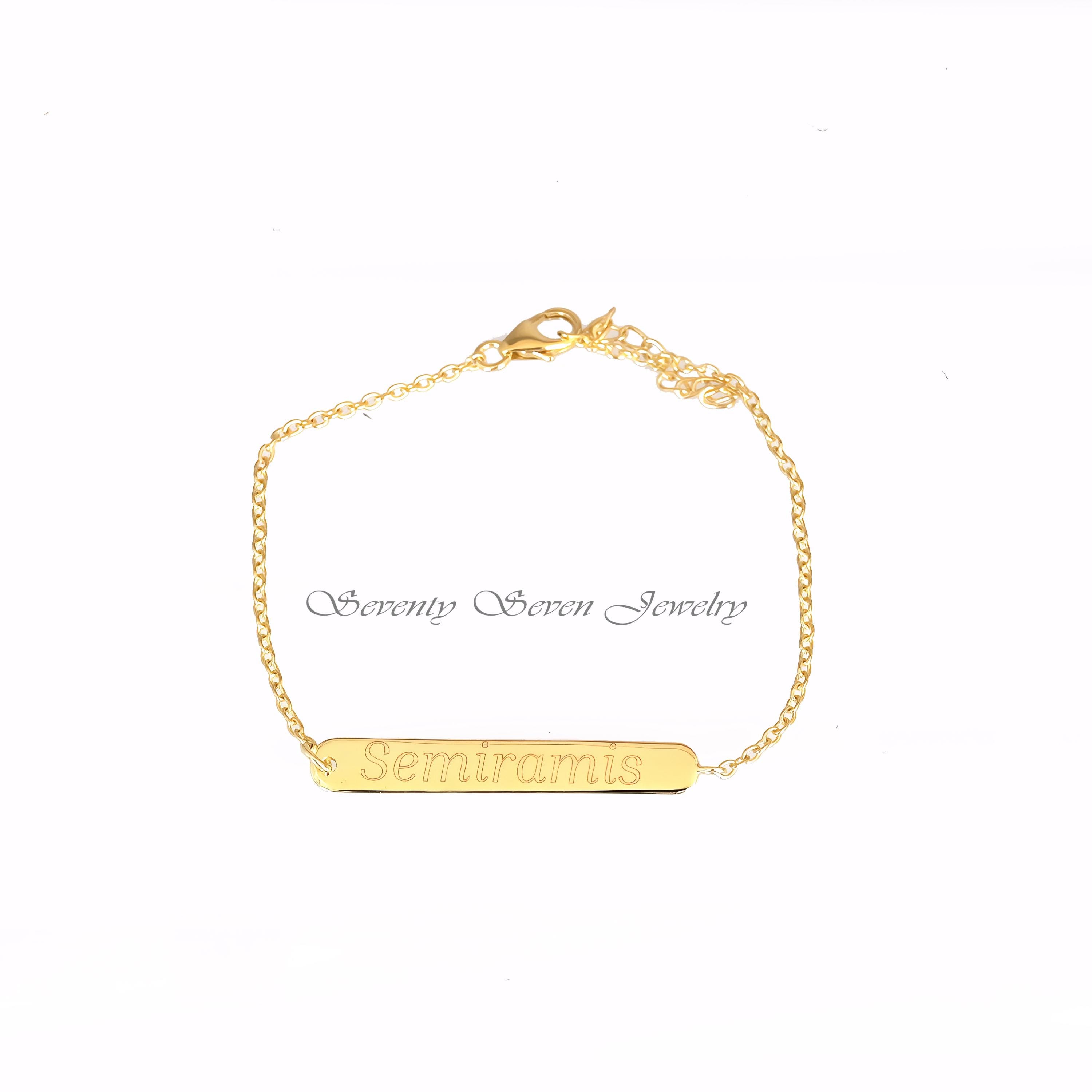 Gold Plated Name Bar Bracelet: Custom Engraved 925 Silver - View 3 - Seventy Seven Jewelry | SKU: SSMJA716-SLYG-6.5I Gold Plated Name Bar Bracelet: Custom Engraved 925 Silver - View 3 - Seventy Seven Jewelry | SKU: SSMJA716-SLYG-6.5I