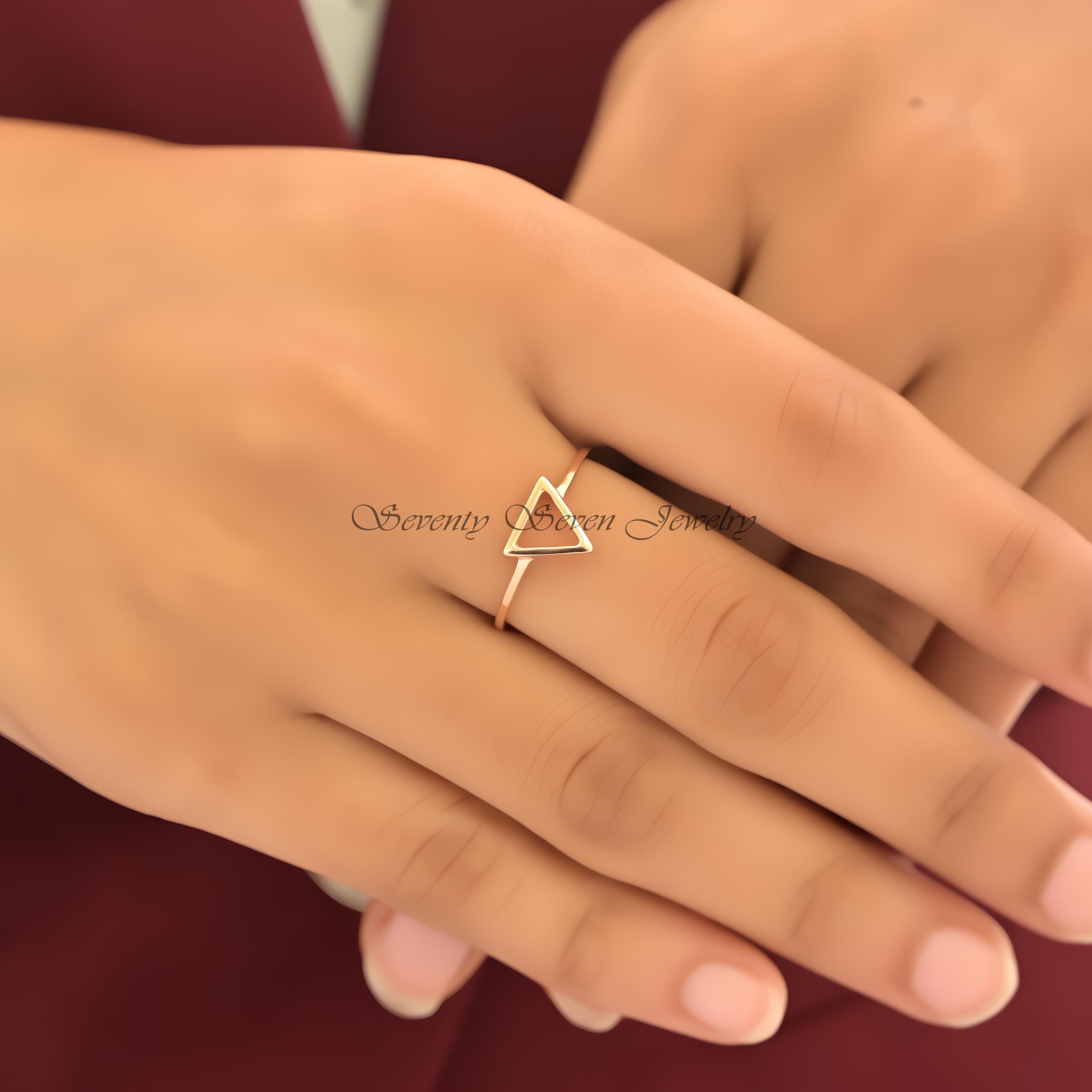 14k Solid Gold Triangle Ring: Geometric Boho Jewelry - View 3 - Seventy Seven Jewelry | SKU: SSMJR09-14KYG-2026 14k Solid Gold Triangle Ring: Geometric Boho Jewelry - View 3 - Seventy Seven Jewelry | SKU: SSMJR09-14KYG-2026