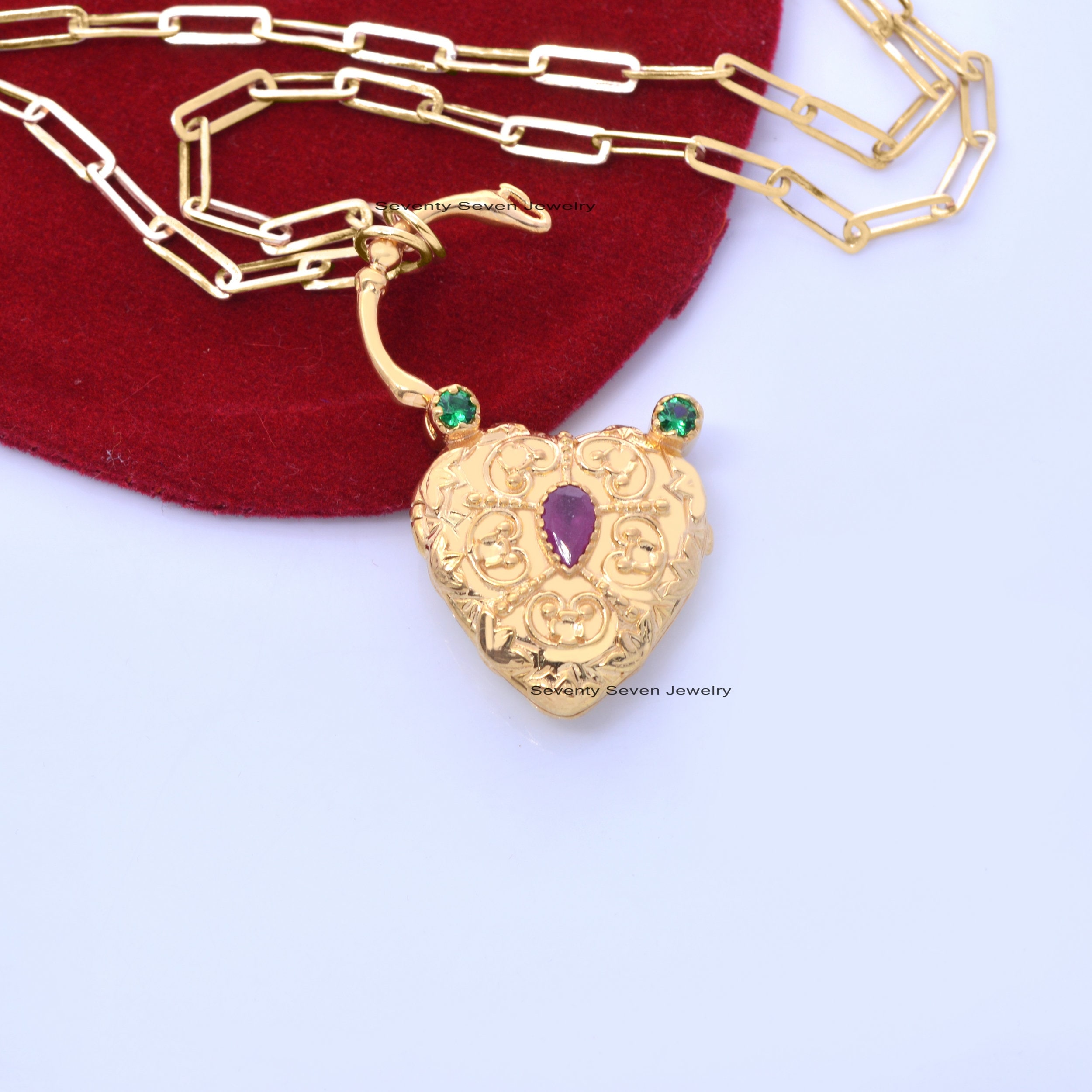 925 Silver Gemstone Heart Padlock: Gold Vermeil Openable Designer - View 7 - Seventy Seven Jewelry | SKU: SSMJP85-SLYGWTPOGO-