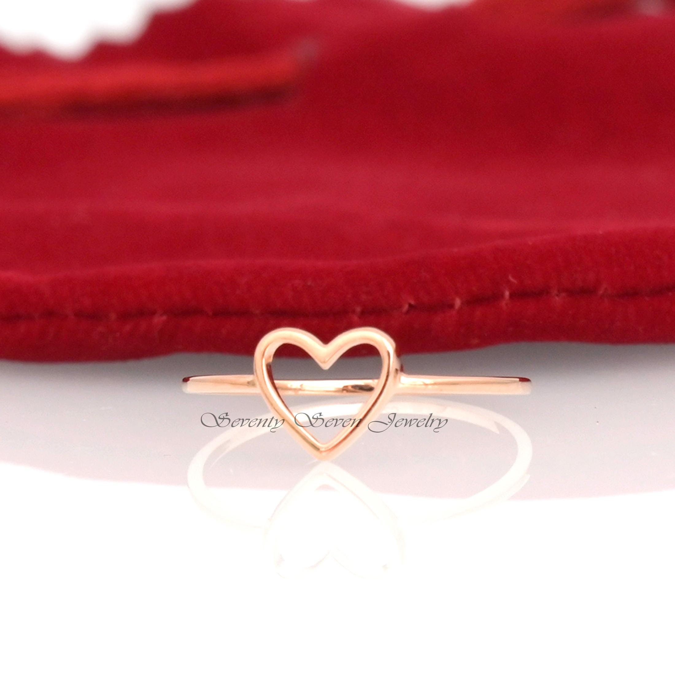 Handmade 14k Gold Open Heart Ring: Stacking Love Band - View 5 - Seventy Seven Jewelry | SKU: SSMJR405-14KYG-2026 Handmade 14k Gold Open Heart Ring: Stacking Love Band - View 5 - Seventy Seven Jewelry | SKU: SSMJR405-14KYG-2026