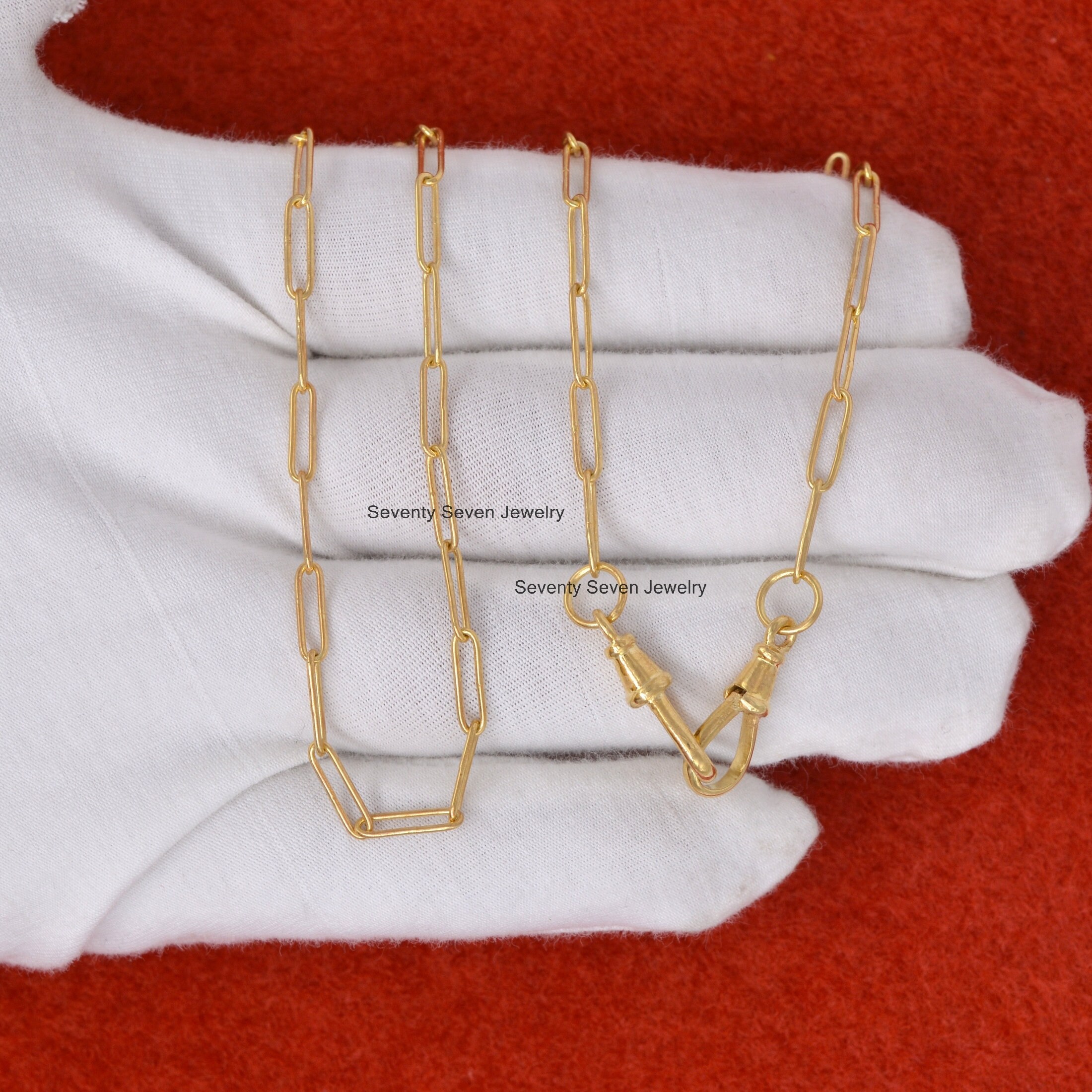 14K Gold Paperclip Chain Necklace: Swivel Lock Oval Link - View 5 - Seventy Seven Jewelry | SKU: SSG2-14KYG-11M-18I-F214-2Q-1 14K Gold Paperclip Chain Necklace: Swivel Lock Oval Link - View 5 - Seventy Seven Jewelry | SKU: SSG2-14KYG-11M-18I-F214-2Q-1