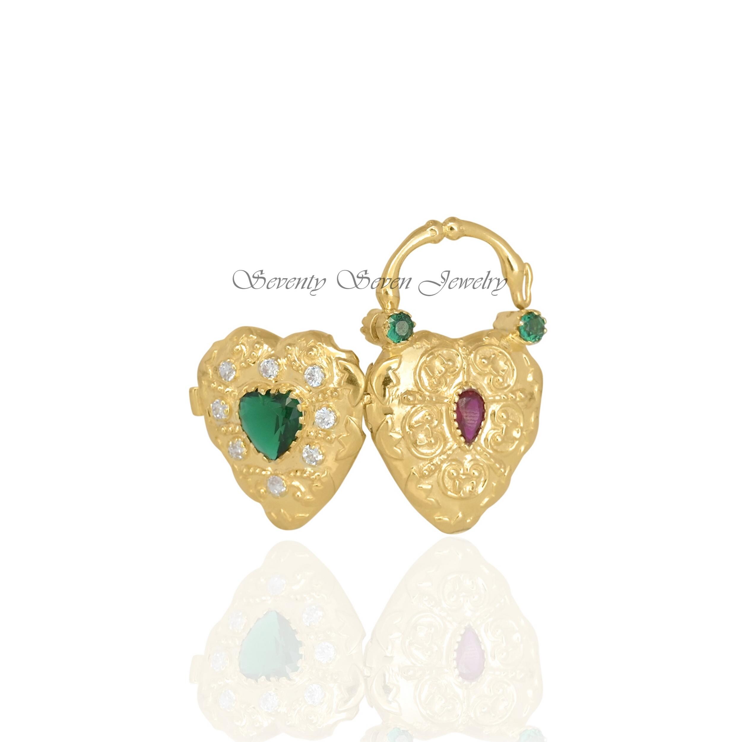 925 Silver Gemstone Heart Padlock: Gold Vermeil Openable Designer - View 3 - Seventy Seven Jewelry | SKU: SSMJP85-SLYGWTPOGO-