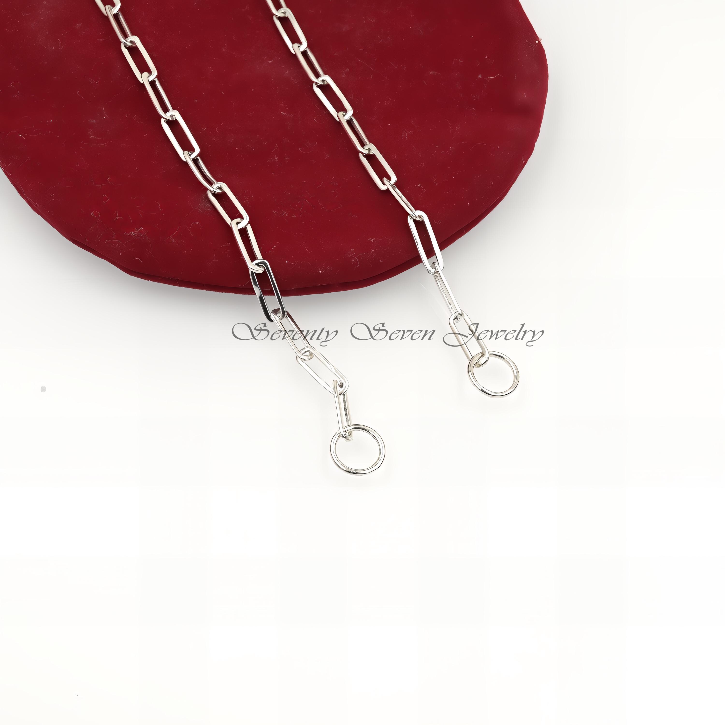 925 Silver Paperclip Chain Necklace: Rectangle Link, Carabiner Clasp - View 4 - Seventy Seven Jewelry | SKU: G1-SLNS-10M-16I- 925 Silver Paperclip Chain Necklace: Rectangle Link, Carabiner Clasp - View 4 - Seventy Seven Jewelry | SKU: G1-SLNS-10M-16I-