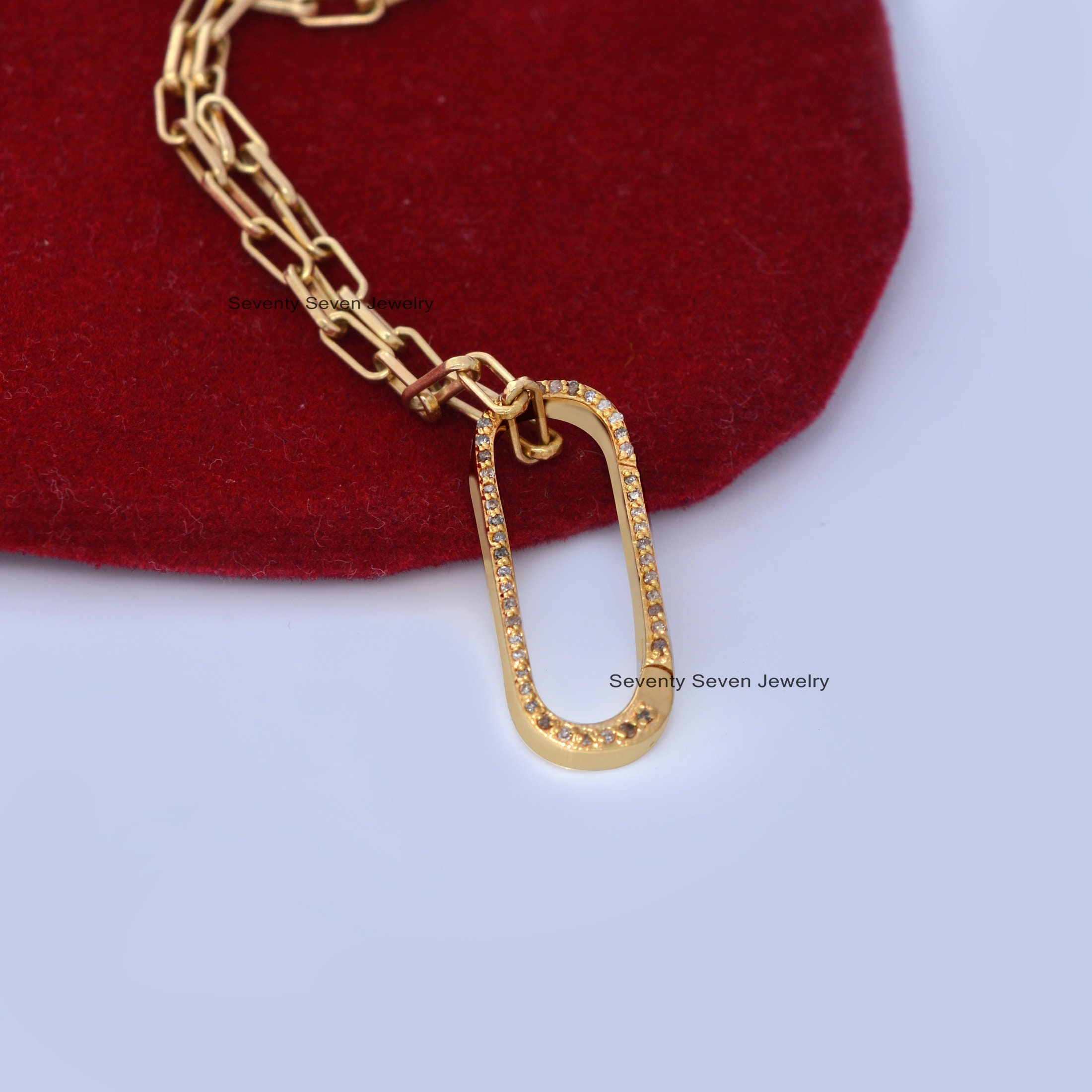 Diamond Sterling Silver Enhancer Lock: Oval Link Charm Holder - View 3 - Seventy Seven Jewelry | SKU: SSMJP73-SLYGDI-2026 Diamond Sterling Silver Enhancer Lock: Oval Link Charm Holder - View 3 - Seventy Seven Jewelry | SKU: SSMJP73-SLYGDI-2026