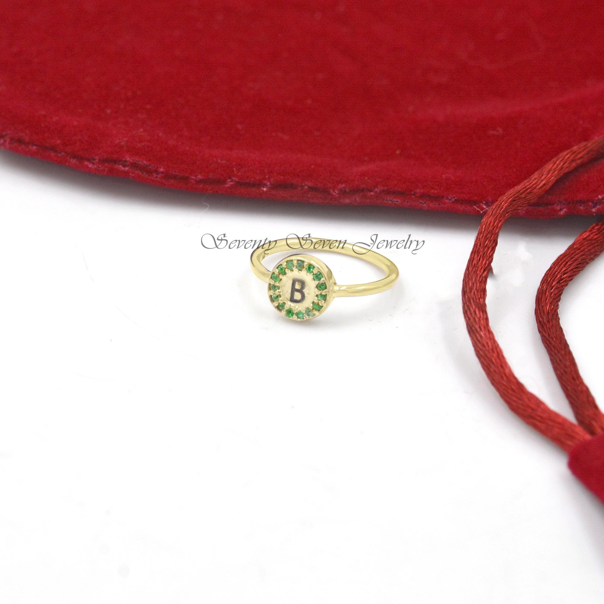 925 Silver Diamond Initial Signet Ring: Personalized Letter Jewelry - Seventy Seven Jewelry | SKU: SSMJR391-SLYGDI-C-V