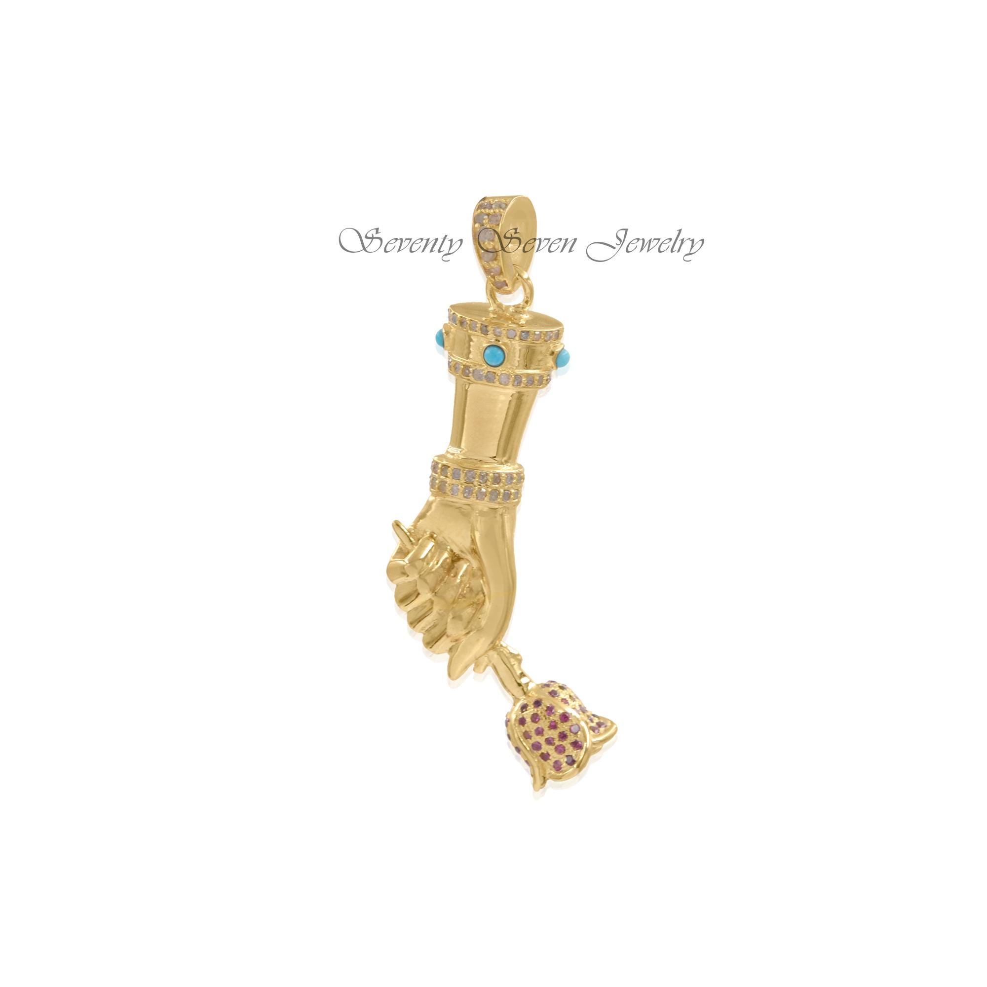 925 Silver Figa Hand Necklace: Ruby & Cubic Zircon Pendant - View 2 - Seventy Seven Jewelry | SKU: SSMJP24-SLYGCZTQRU-N243-18 925 Silver Figa Hand Necklace: Ruby & Cubic Zircon Pendant - View 2 - Seventy Seven Jewelry | SKU: SSMJP24-SLYGCZTQRU-N243-18