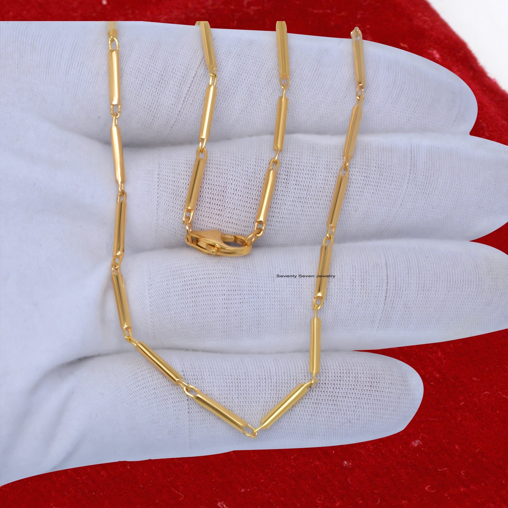 925 Silver Tube Bar Link Chain Necklace with Lobster Lock - View 7 - Seventy Seven Jewelry | SKU: SSG18-SLRH-3.M-24I-V 925 Silver Tube Bar Link Chain Necklace with Lobster Lock - View 7 - Seventy Seven Jewelry | SKU: SSG18-SLRH-3.M-24I-V