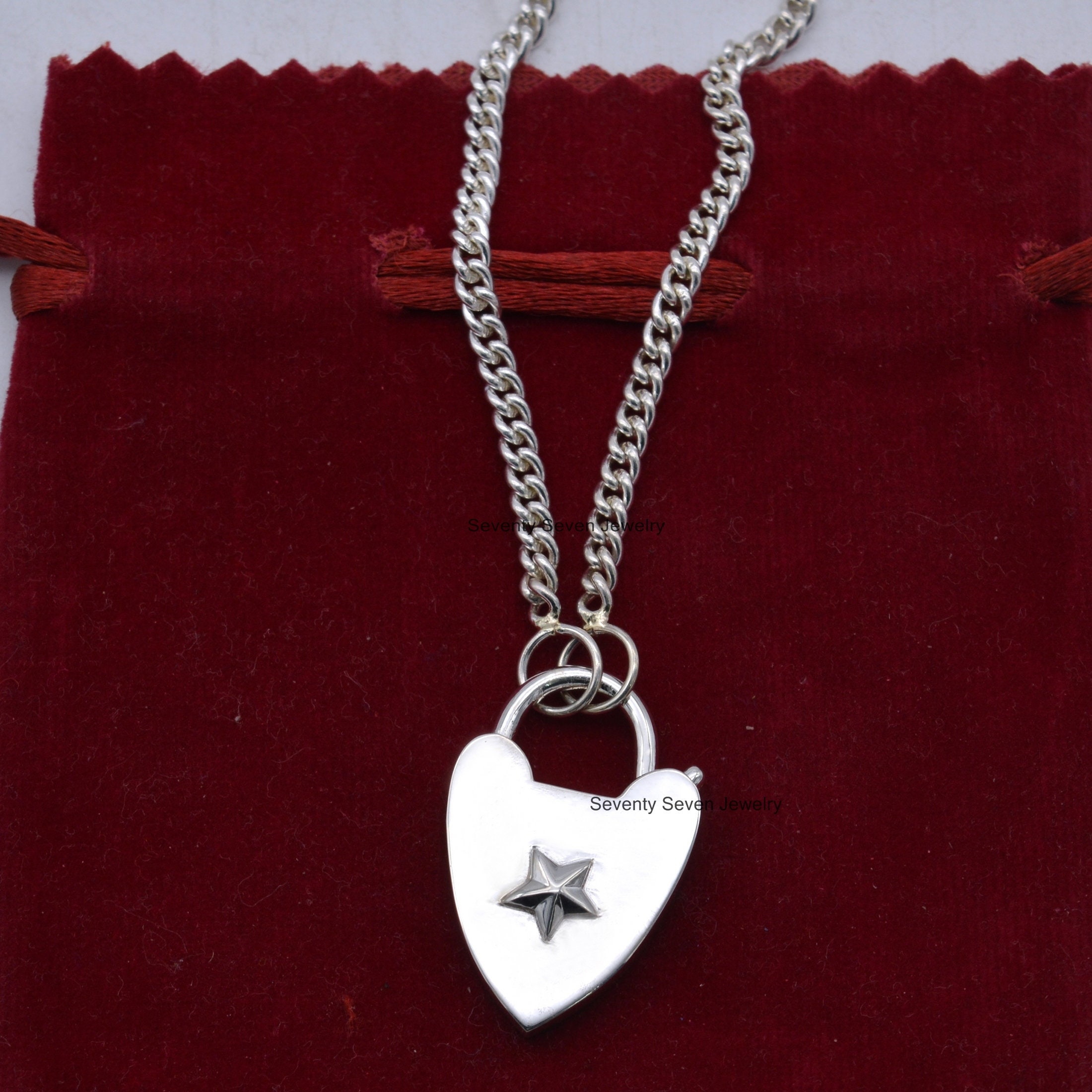 Gold Vermeil Heart Star Padlock Pendant: Sterling Silver Connector (30mm) - View 6 - Seventy Seven Jewelry | SKU: SSMJP47-SLR Gold Vermeil Heart Star Padlock Pendant: Sterling Silver Connector (30mm) - View 6 - Seventy Seven Jewelry | SKU: SSMJP47-SLR