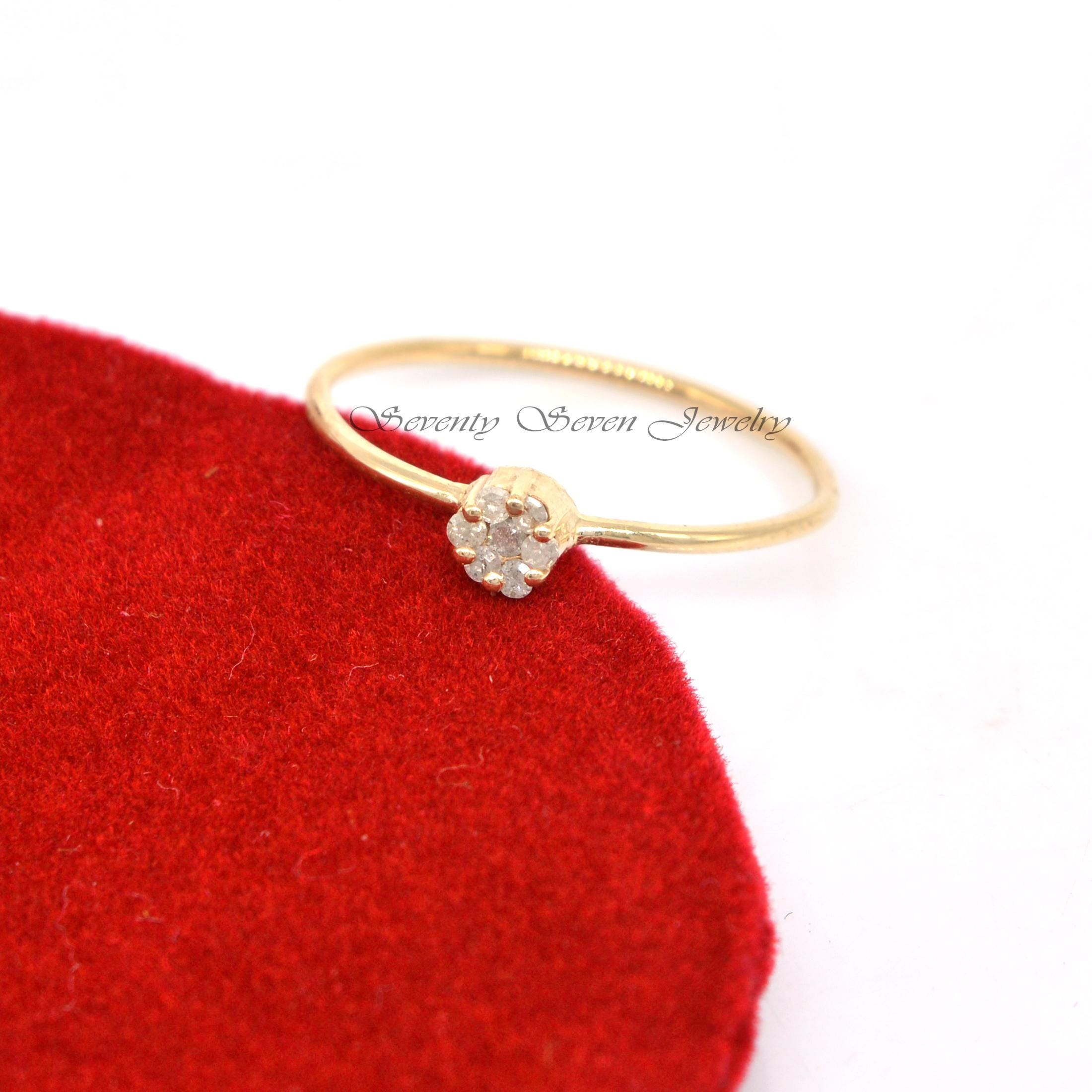 9K Gold Diamond Flower Ring: Floral Promise Band - View 3 - Seventy Seven Jewelry | SKU: SSMJR388-9KYGDI-2026 9K Gold Diamond Flower Ring: Floral Promise Band - View 3 - Seventy Seven Jewelry | SKU: SSMJR388-9KYGDI-2026