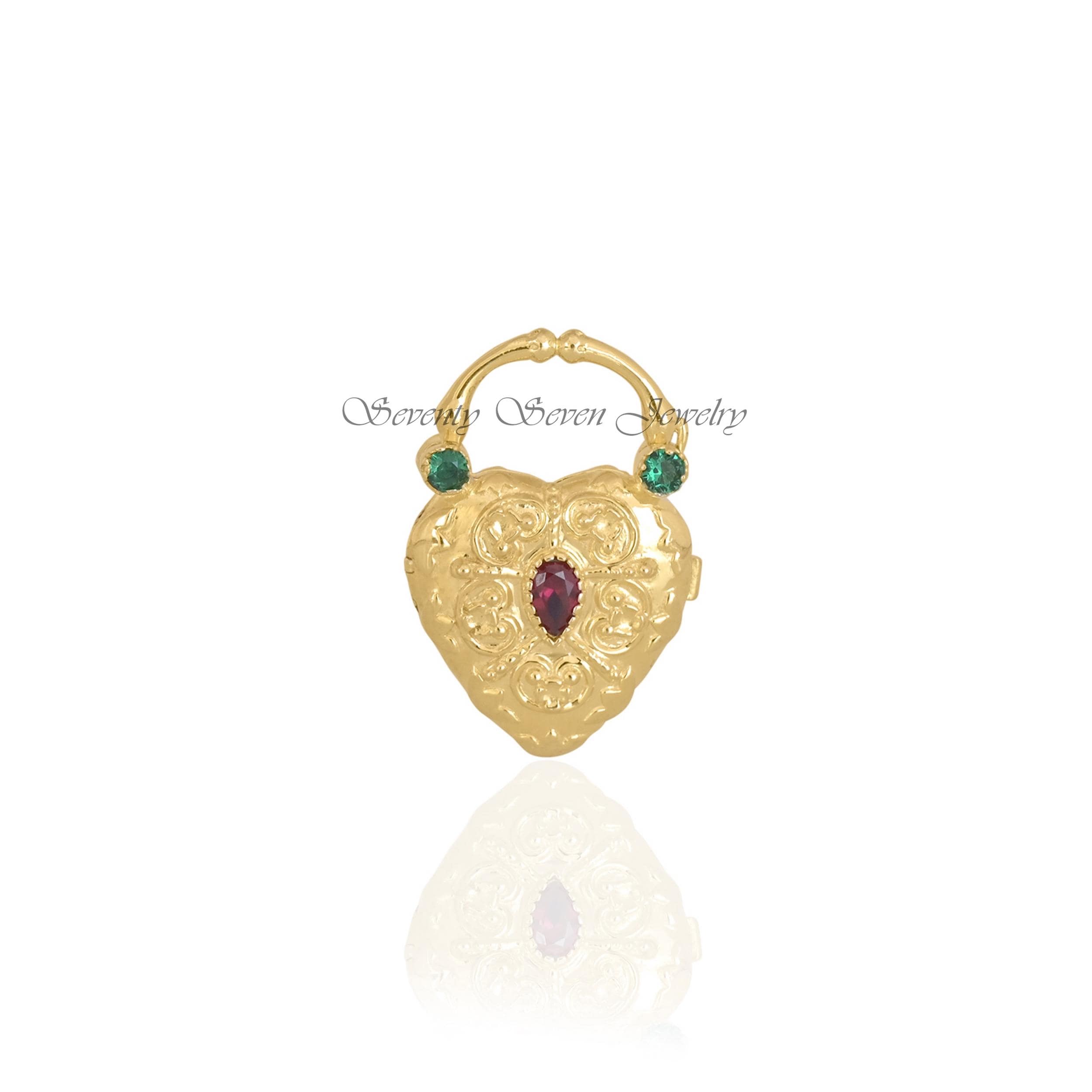 925 Silver Gemstone Heart Padlock: Gold Vermeil Openable Designer - View 4 - Seventy Seven Jewelry | SKU: SSMJP85-SLYGWTPOGO-