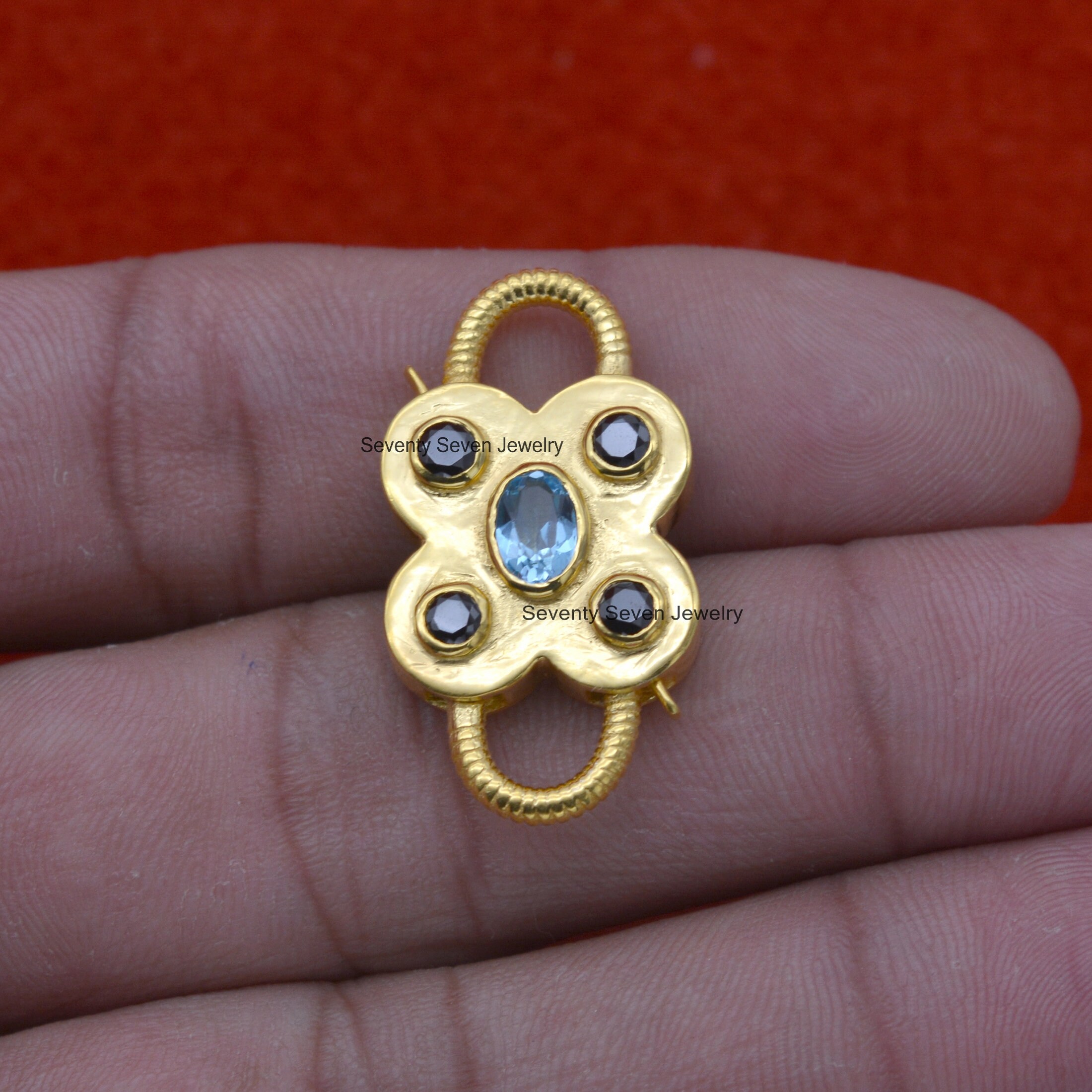 925 Silver Gemstone Floral Padlock: Handmade Double Side Connector - View 6 - Seventy Seven Jewelry | SKU: SSMJP65-SLYGPOGO,S 925 Silver Gemstone Floral Padlock: Handmade Double Side Connector - View 6 - Seventy Seven Jewelry | SKU: SSMJP65-SLYGPOGO,S