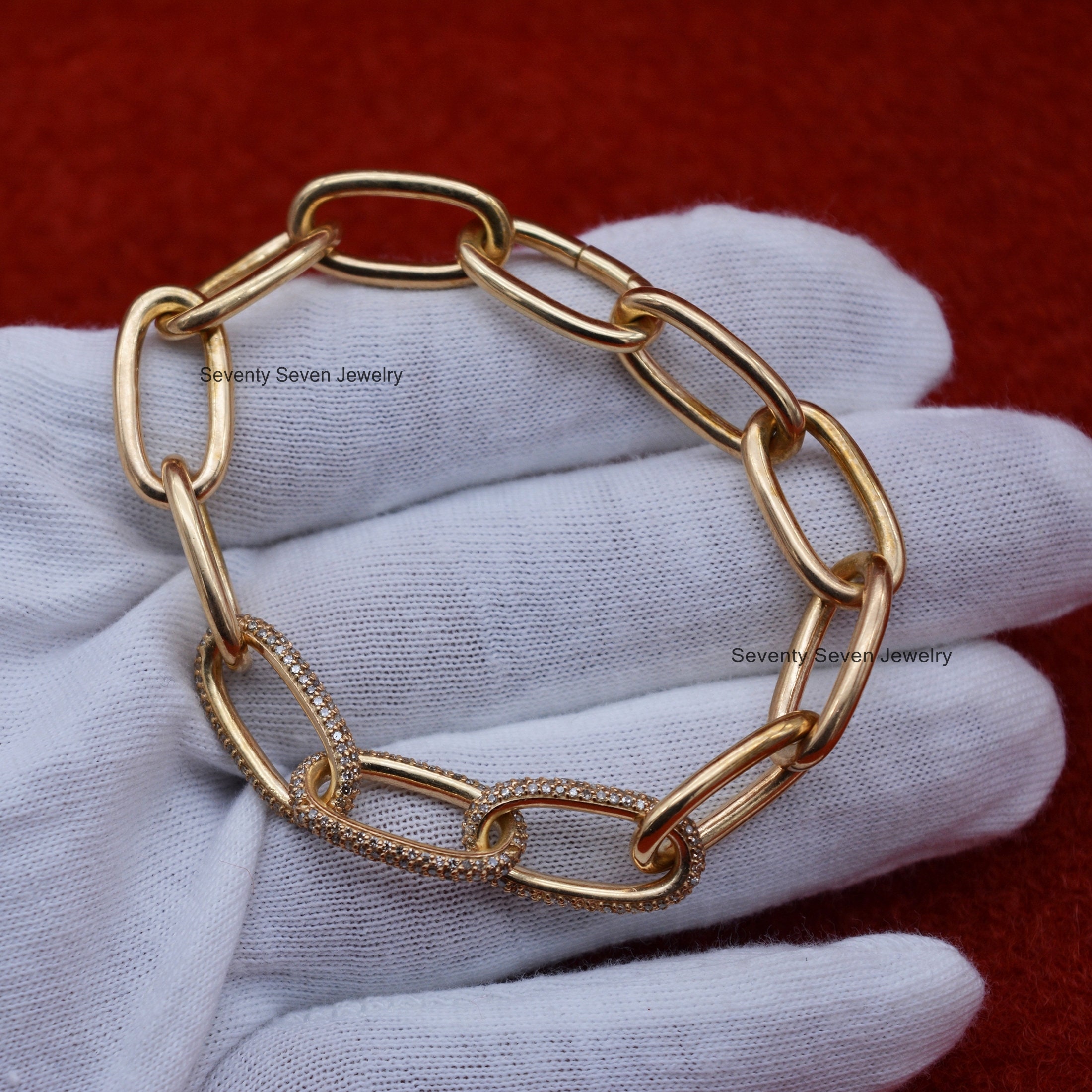 925 Silver Moissanite Oval Link Bracelet: Diamond Chain Jewelry - View 4 - Seventy Seven Jewelry | SKU: SSMJA06-SLYGMN-2026 925 Silver Moissanite Oval Link Bracelet: Diamond Chain Jewelry - View 4 - Seventy Seven Jewelry | SKU: SSMJA06-SLYGMN-2026