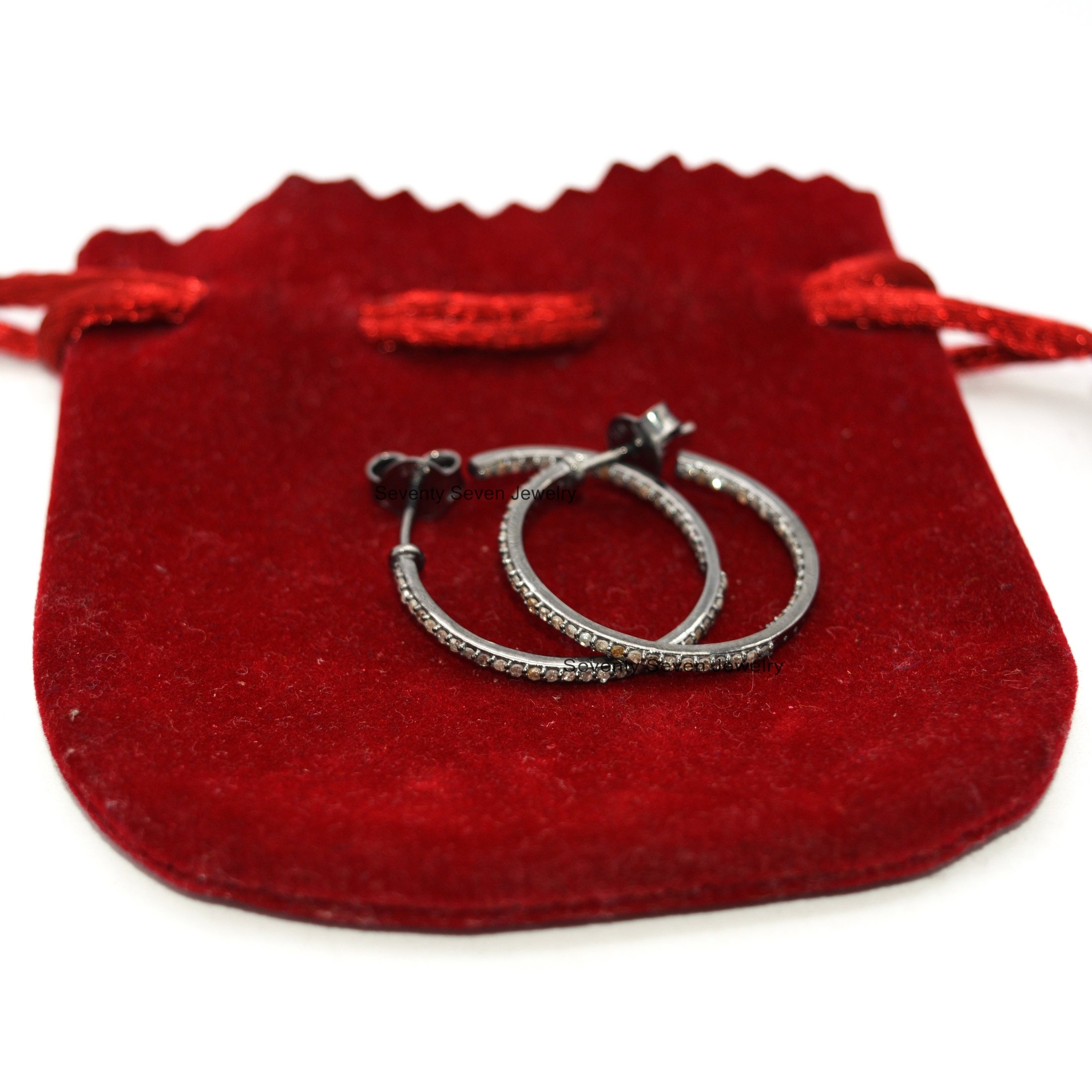Oxidized Diamond Sterling Silver Hoop Earrings - 25MM - View 6 - Seventy Seven Jewelry | SKU: SSMJE11-SLYGDI-25M-V Oxidized Diamond Sterling Silver Hoop Earrings - 25MM - View 6 - Seventy Seven Jewelry | SKU: SSMJE11-SLYGDI-25M-V