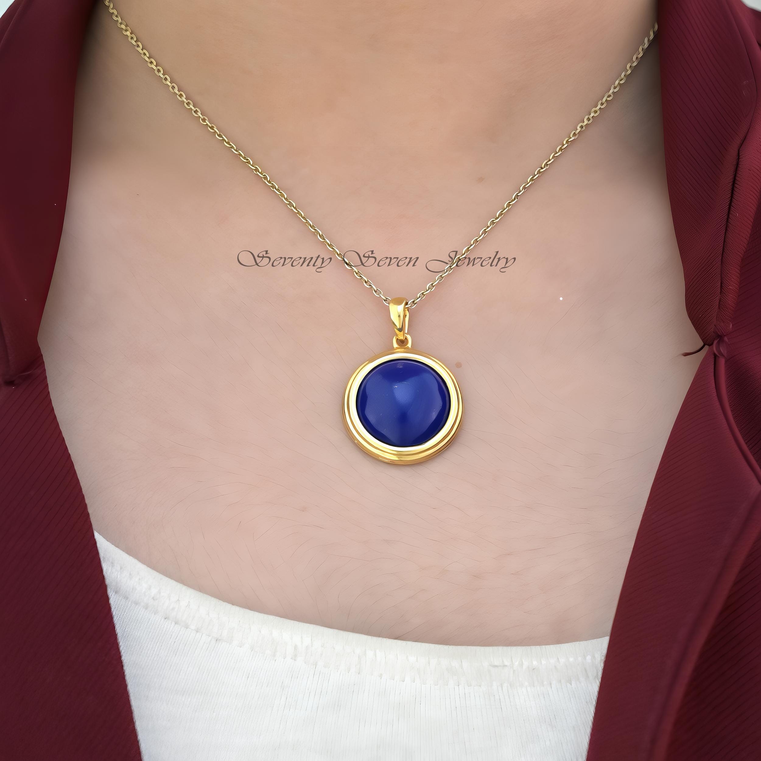 Gold Plated Lapis Lazuli Pendant: Sterling Silver Round Disc Charm - View 2 - Seventy Seven Jewelry | SKU: SSMJP4446-SLYGLPZ- Gold Plated Lapis Lazuli Pendant: Sterling Silver Round Disc Charm - View 2 - Seventy Seven Jewelry | SKU: SSMJP4446-SLYGLPZ-