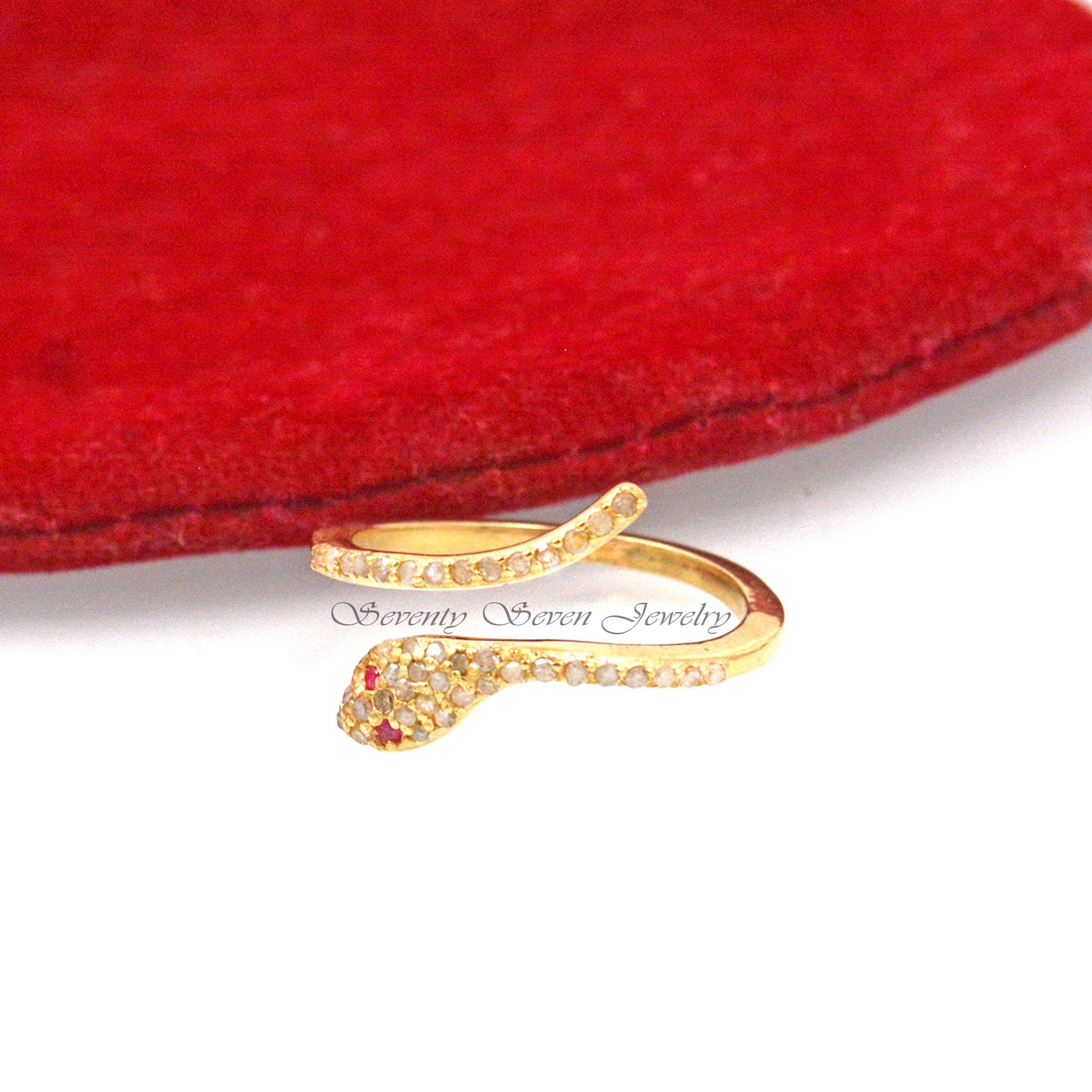 9K Gold Diamond Snake Ring: Gemstone Serpent Cuff - View 5 - Seventy Seven Jewelry | SKU: SSMJR21-9KYGDITS-2026 9K Gold Diamond Snake Ring: Gemstone Serpent Cuff - View 5 - Seventy Seven Jewelry | SKU: SSMJR21-9KYGDITS-2026