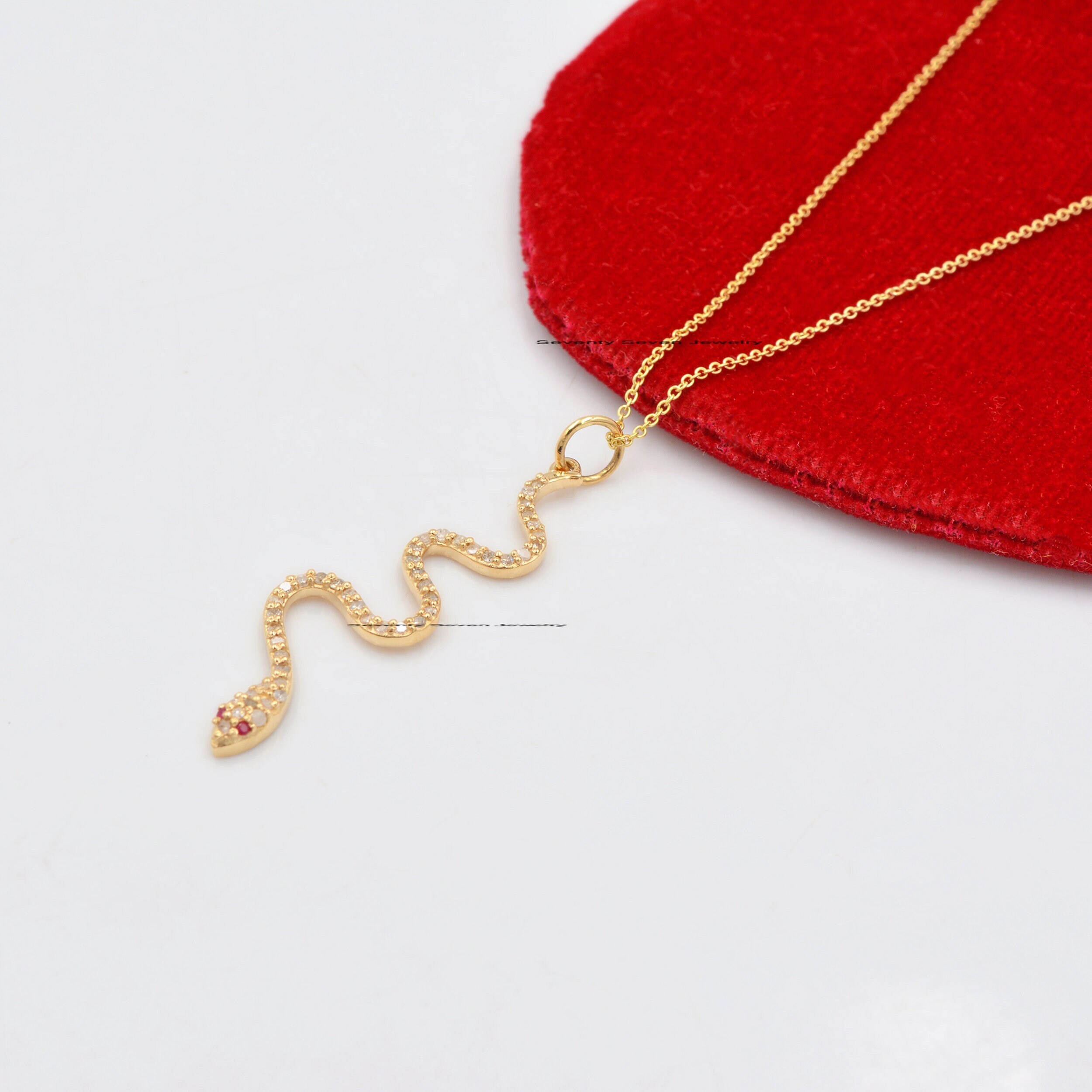 925 Silver Diamond & Ruby Snake Pendant: Rolo Chain Necklace - View 6 - Seventy Seven Jewelry | SKU: SSMJP64-SLYGDIRU-N32-16I 925 Silver Diamond & Ruby Snake Pendant: Rolo Chain Necklace - View 6 - Seventy Seven Jewelry | SKU: SSMJP64-SLYGDIRU-N32-16I