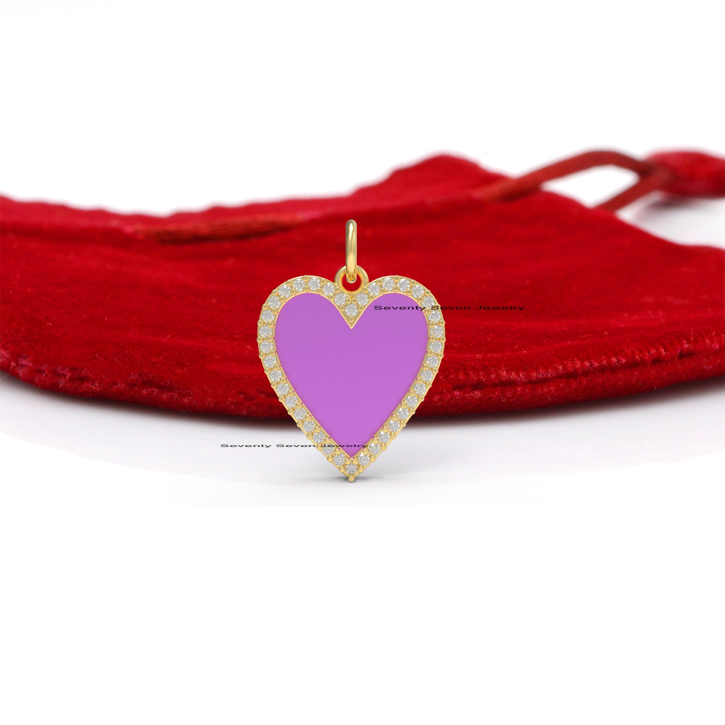 Moissanite Enamel Heart Pendant: 925 Sterling Silver Valentine's Gift - View 6 - Seventy Seven Jewelry | SKU: SSMJP630-SLYGDI Moissanite Enamel Heart Pendant: 925 Sterling Silver Valentine's Gift - View 6 - Seventy Seven Jewelry | SKU: SSMJP630-SLYGDI
