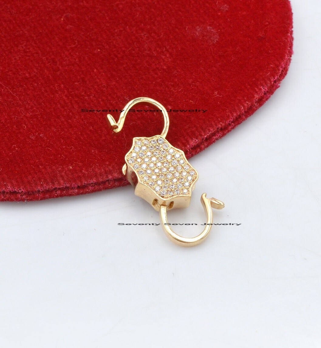 14k Gold Diamond Padlock Pendant: Pave Connector Jewelry - View 4 - Seventy Seven Jewelry | SKU: SSMJP33-SLYGDI-V- 18-7-2023, 14k Gold Diamond Padlock Pendant: Pave Connector Jewelry - View 4 - Seventy Seven Jewelry | SKU: SSMJP33-SLYGDI-V- 18-7-2023,