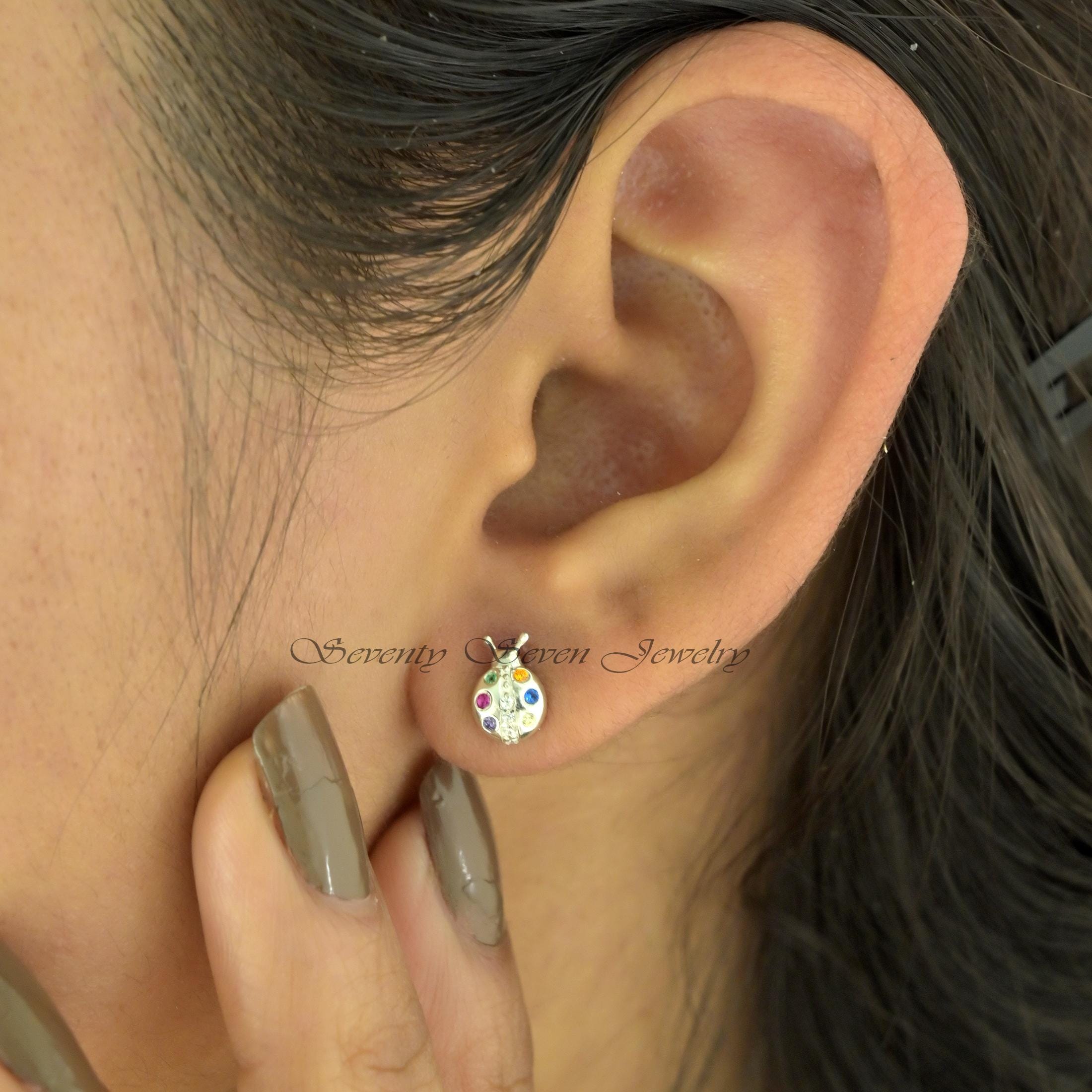 925 Silver Ladybug Stud Earrings: Multi-Color Gemstone Bug Jewelry - View 5 - Seventy Seven Jewelry | SKU: SSMJE1063-SLNSMTCS 925 Silver Ladybug Stud Earrings: Multi-Color Gemstone Bug Jewelry - View 5 - Seventy Seven Jewelry | SKU: SSMJE1063-SLNSMTCS