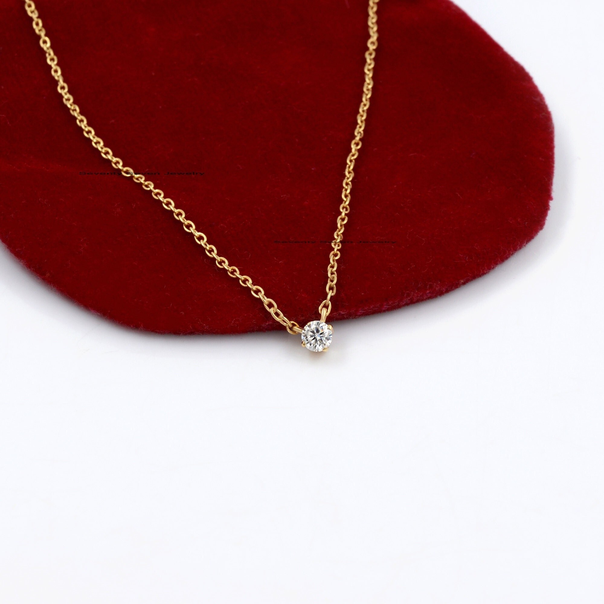 Gold Plated Moissanite Solitaire Necklace: Boho Bezel Pendant - View 2 - Seventy Seven Jewelry | SKU: SSMJN270-SL Gold Plated Moissanite Solitaire Necklace: Boho Bezel Pendant - View 2 - Seventy Seven Jewelry | SKU: SSMJN270-SL